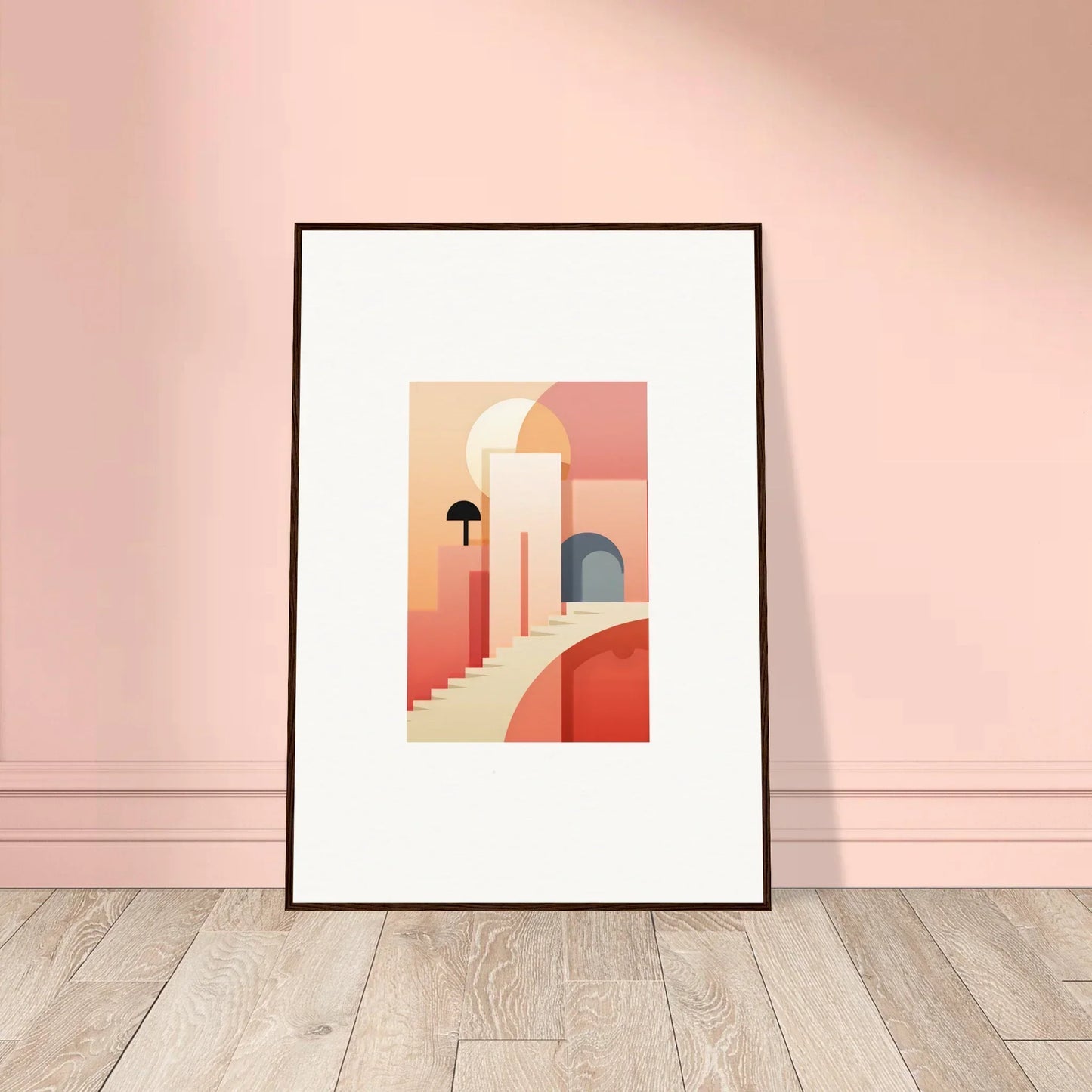 Framed minimalist art print Dream Steps Admire with coral archways and stairs