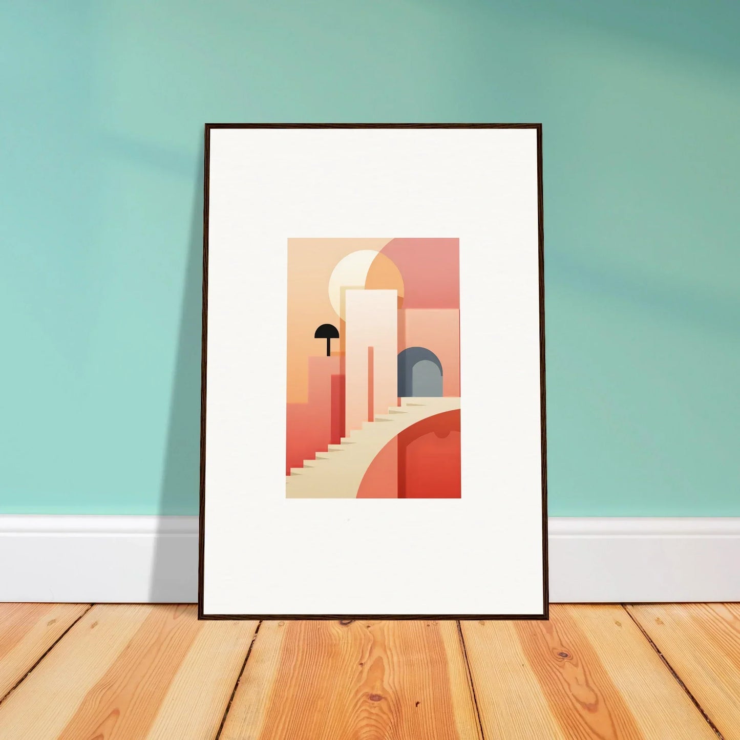 Framed minimalist art print with coral and peach tones from Dream Steps Admire collection