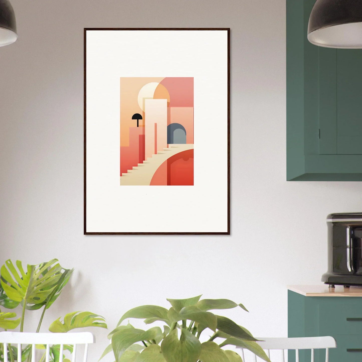 Framed minimalist art print of coral geometric archways from Dream Steps Admire collection
