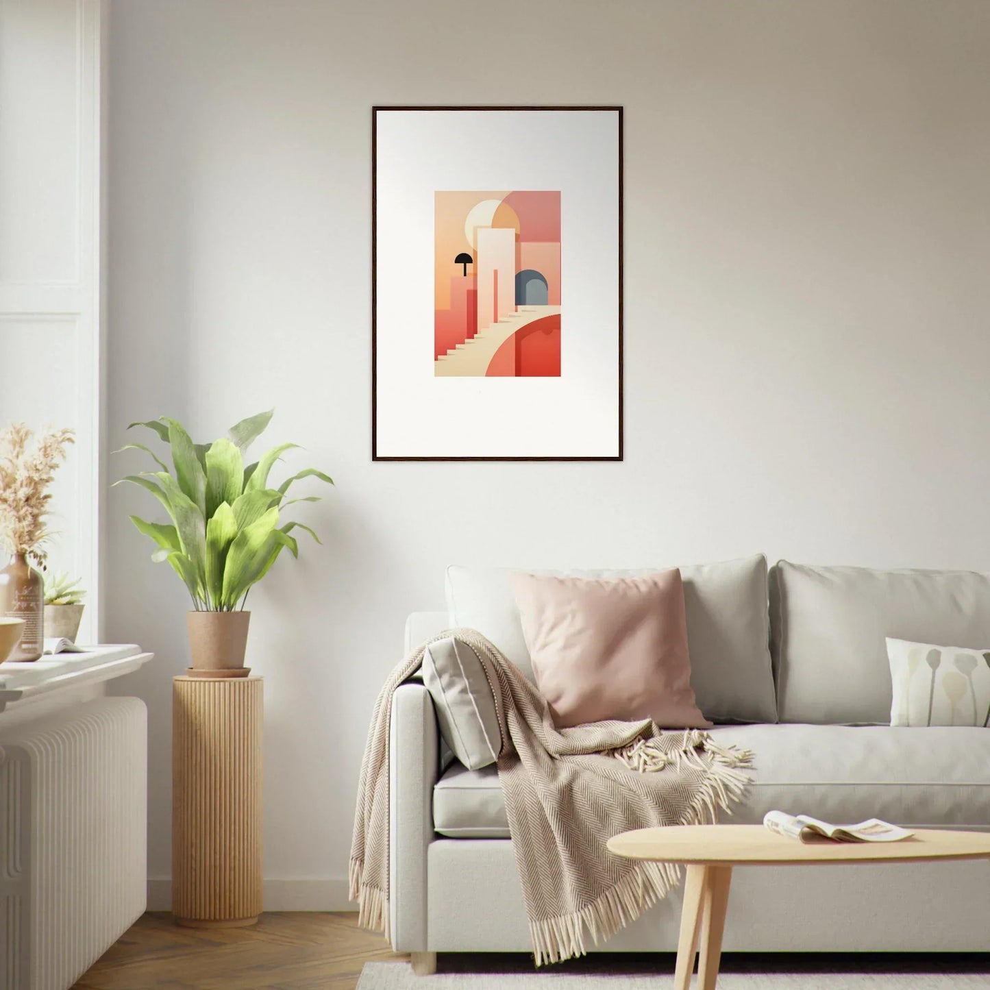 Framed abstract architectural art with arches and coral tones from Dream Steps Admire