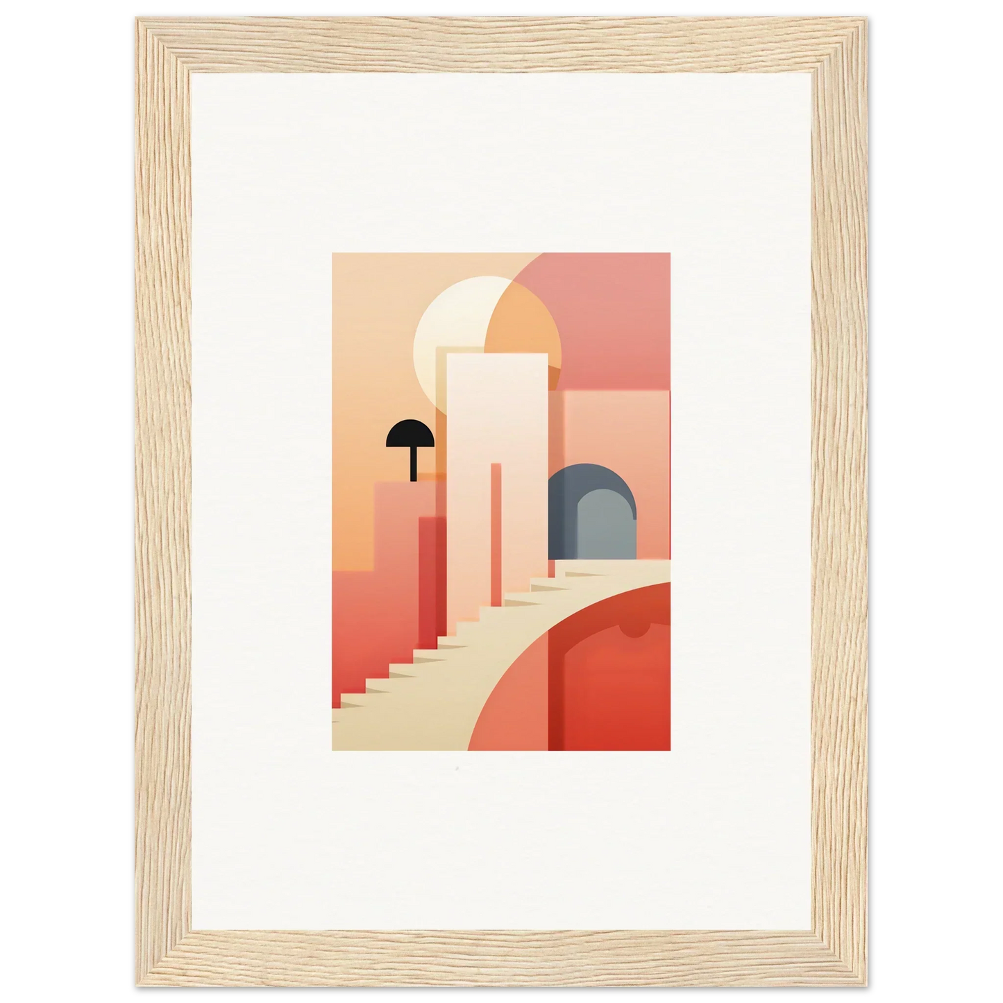 Abstract architectural illustration in warm coral and beige for Dream Steps Admire art