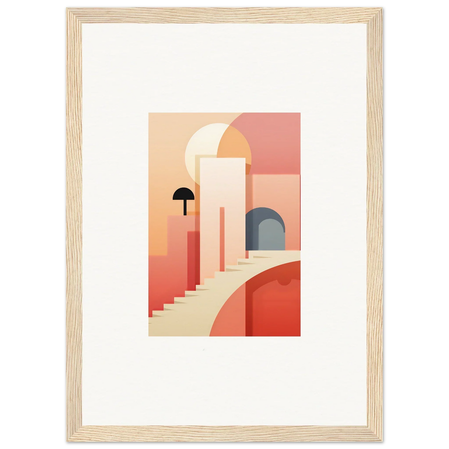 Minimalist architectural art print Dream Steps Admire with coral arches for premium framed wall