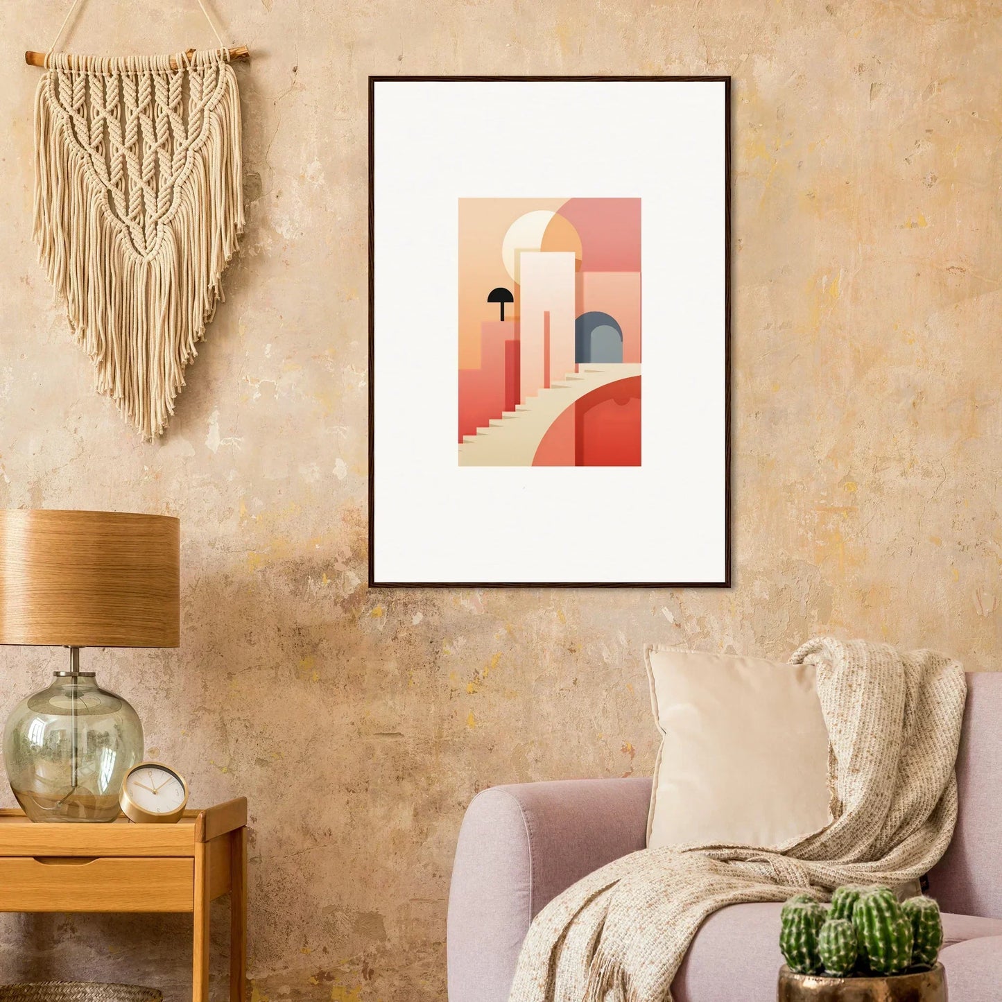 Framed minimalist art print of pink architectural arches for Dream Steps Admire