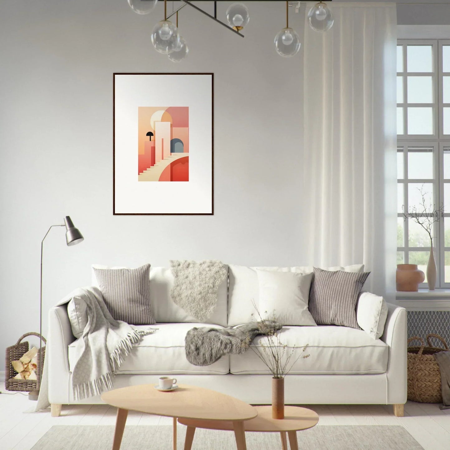 Cozy White Sofa with Gray and Cream Pillows, perfect for Dream Steps Admire vibes