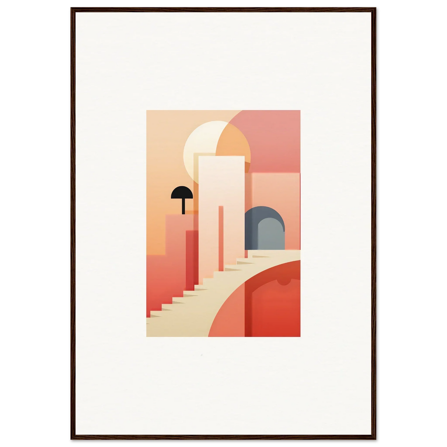 Minimalist architectural illustration in coral and peach for Dream Steps Admire art™