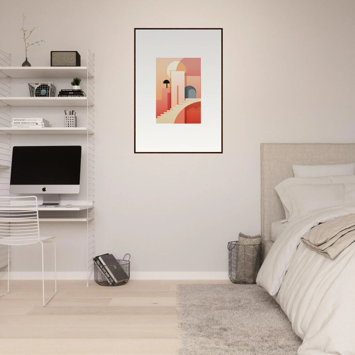 Minimalist art print of geometric shapes in coral, part of Dream Steps Admire collection