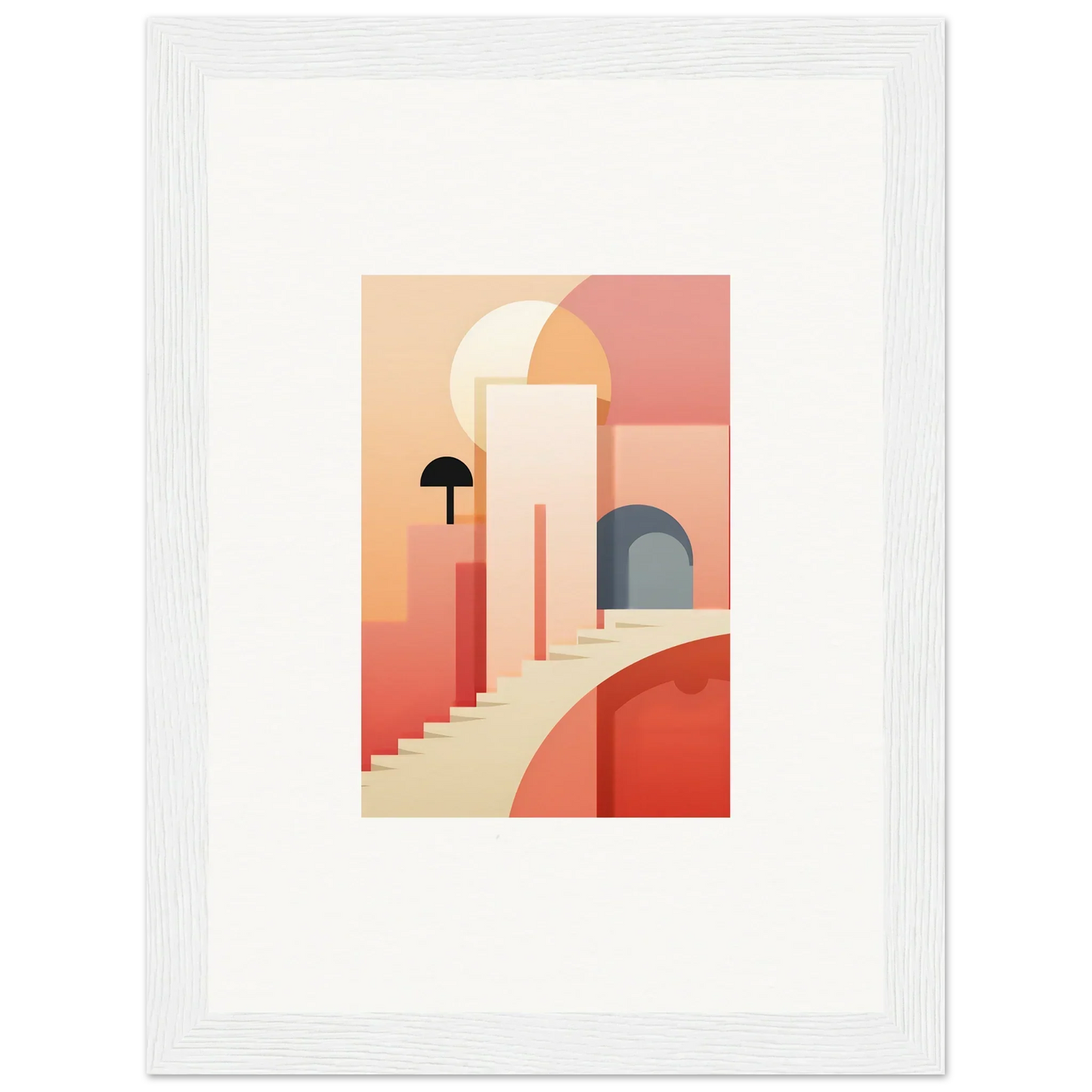 Minimalist architectural illustration in coral and peach for Dream Steps Admire art