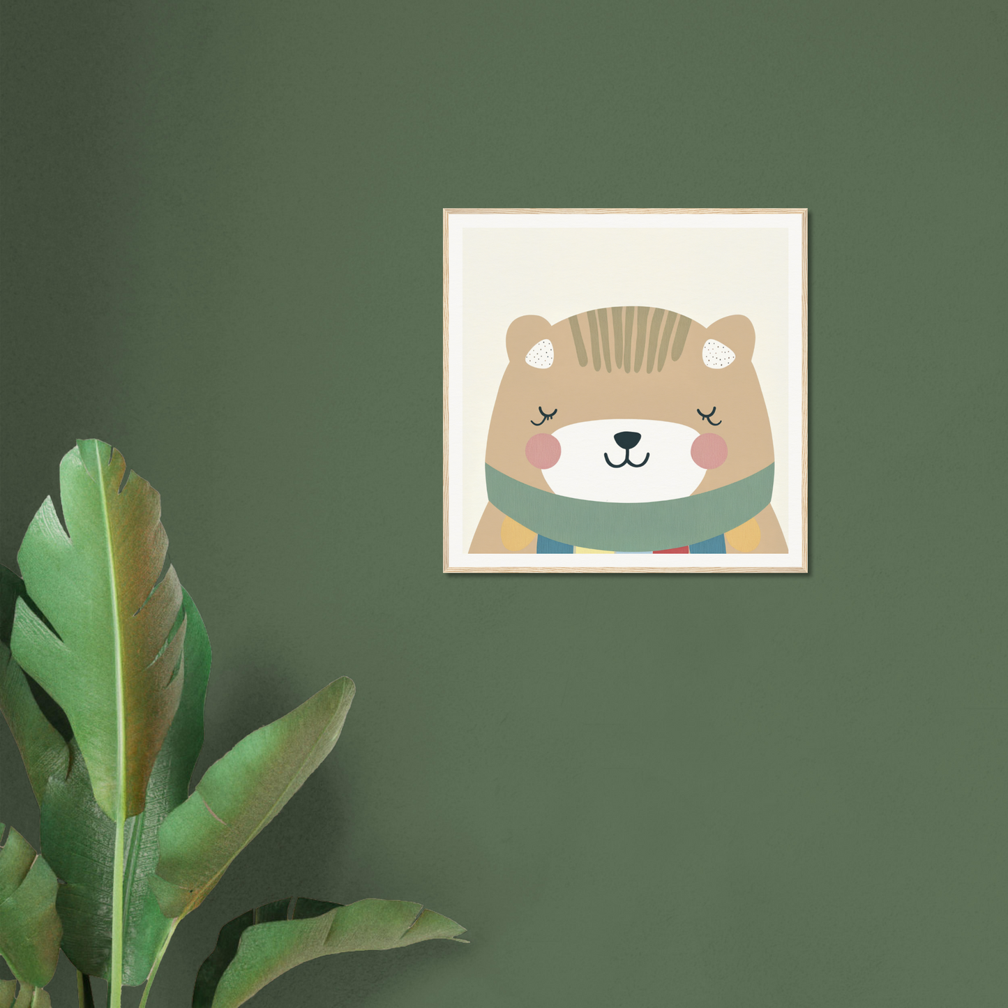 Cute cartoon bear in mint green scarf, showcased in Dreaming Bear Revelry artwork