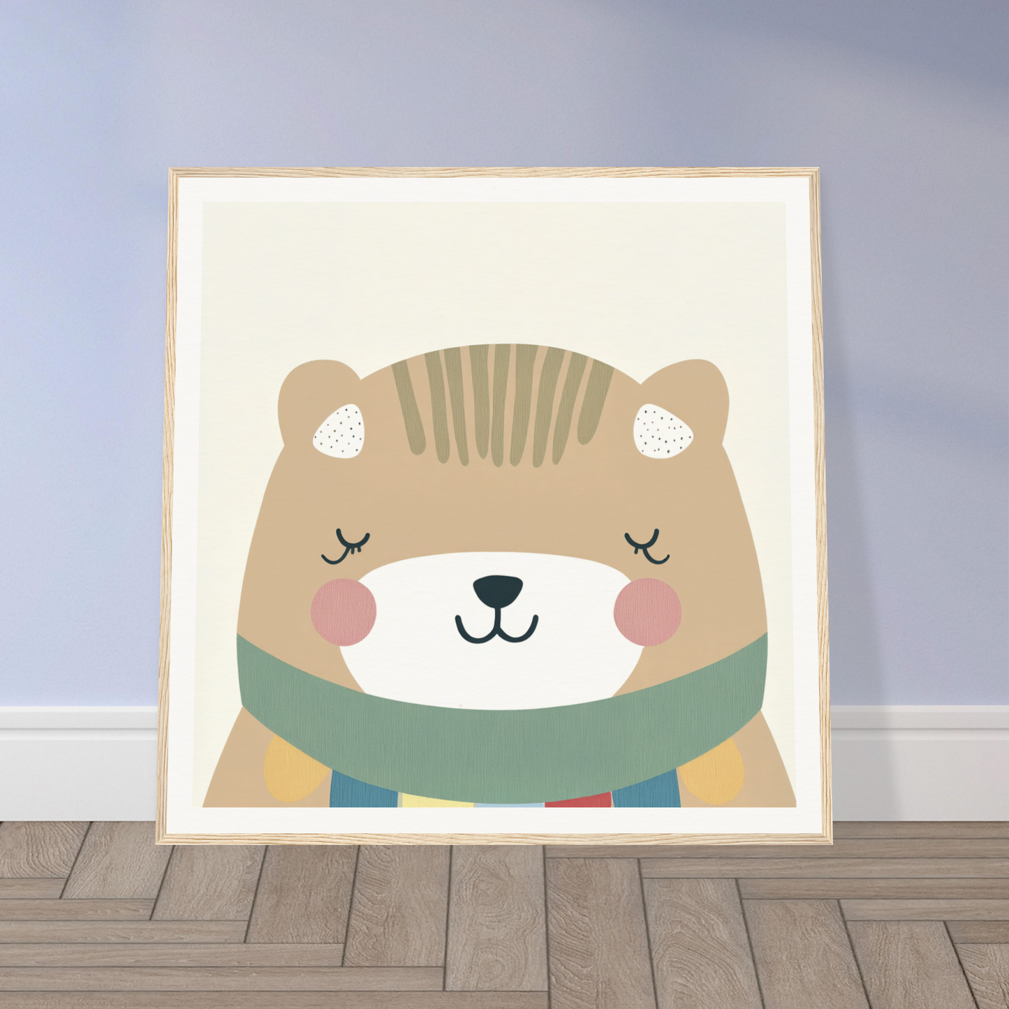 Cute cartoon bear in a mint green scarf, minimalist art style for Dreaming Bear Revelry