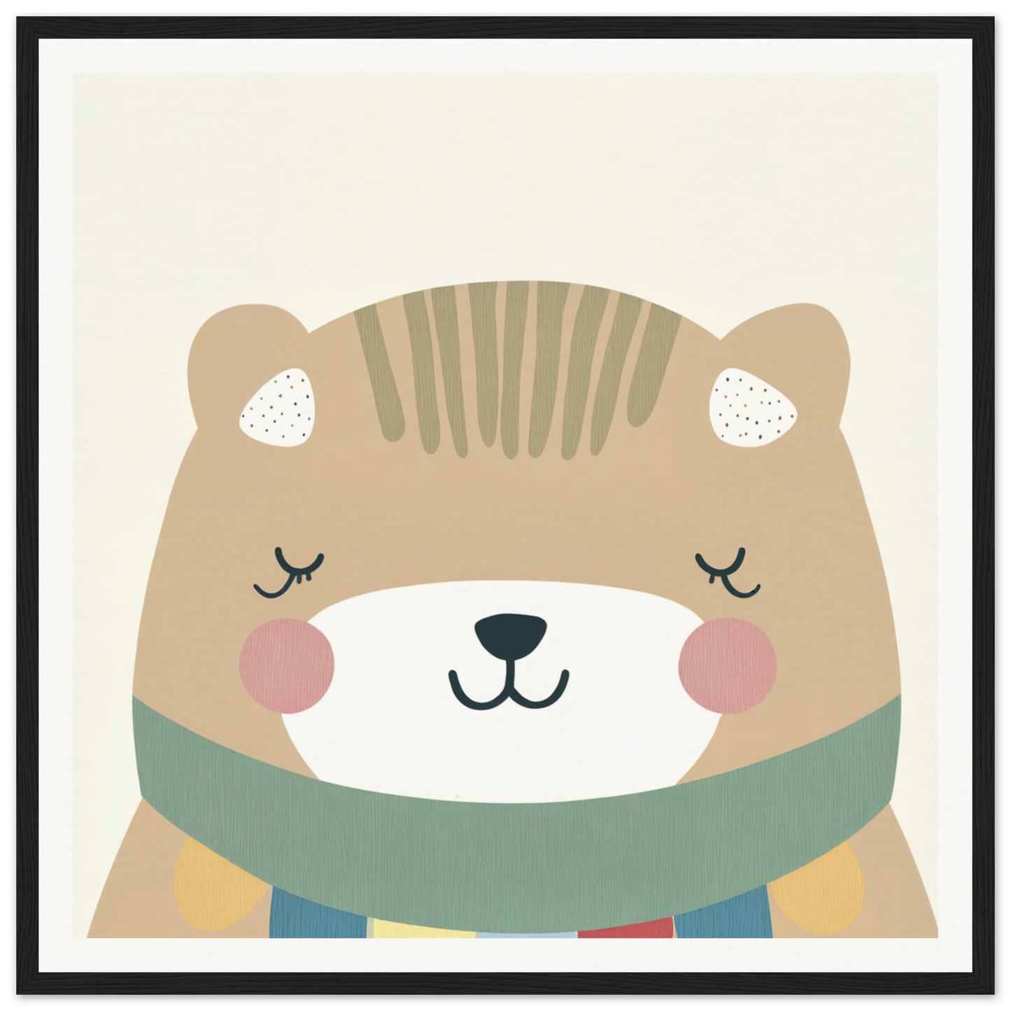 Cute cartoon bear with mint green scarf and rosy cheeks in Dreaming Bear Revelry