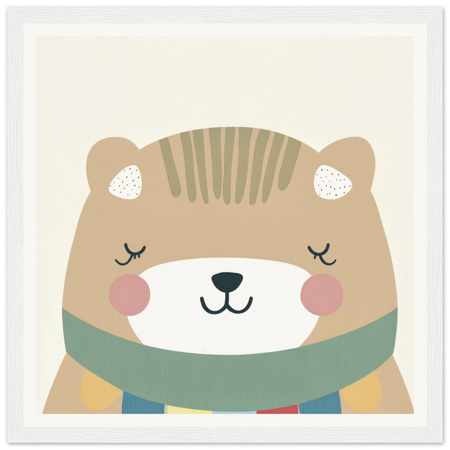 Cute cartoon bear in mint green scarf with closed eyes and rosy cheeks for Dreaming Bear Revelry