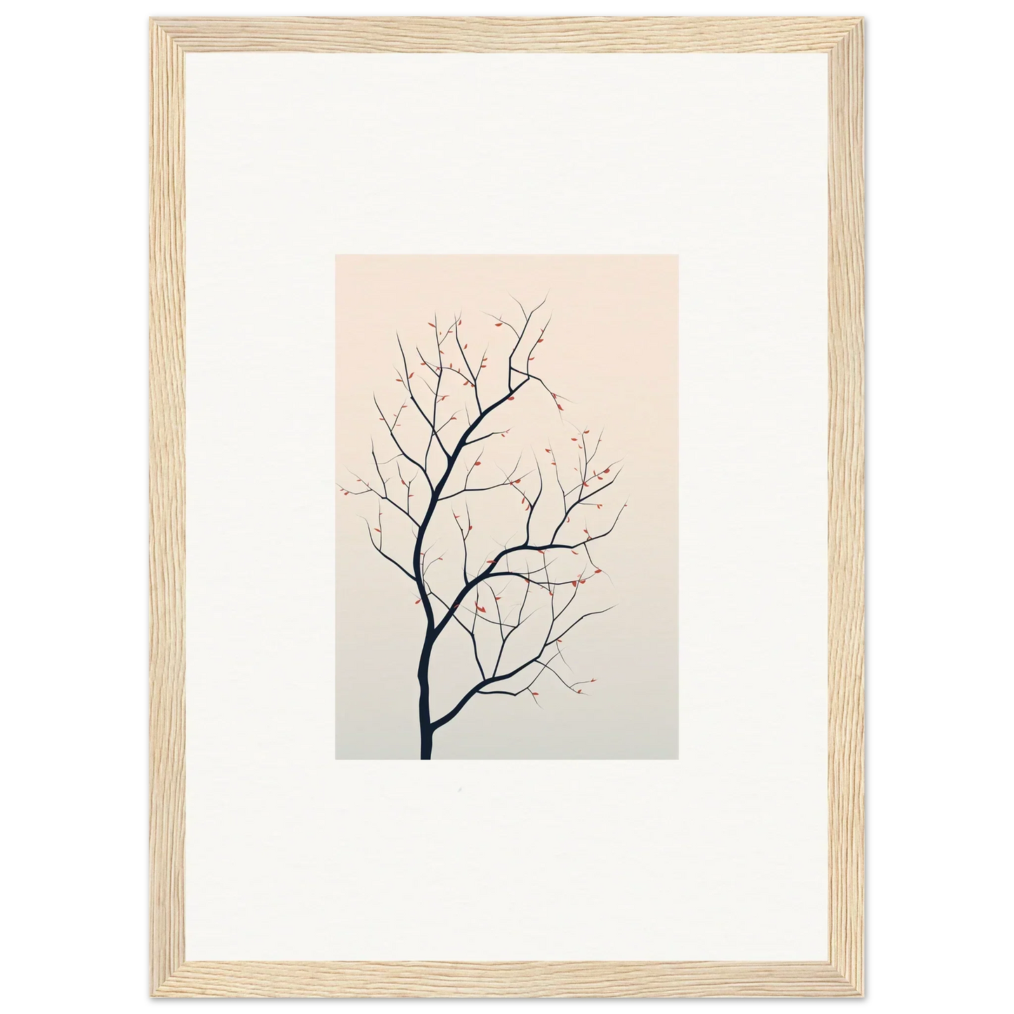 Framed canvas print of a bare tree branch for silent renewal room decoration