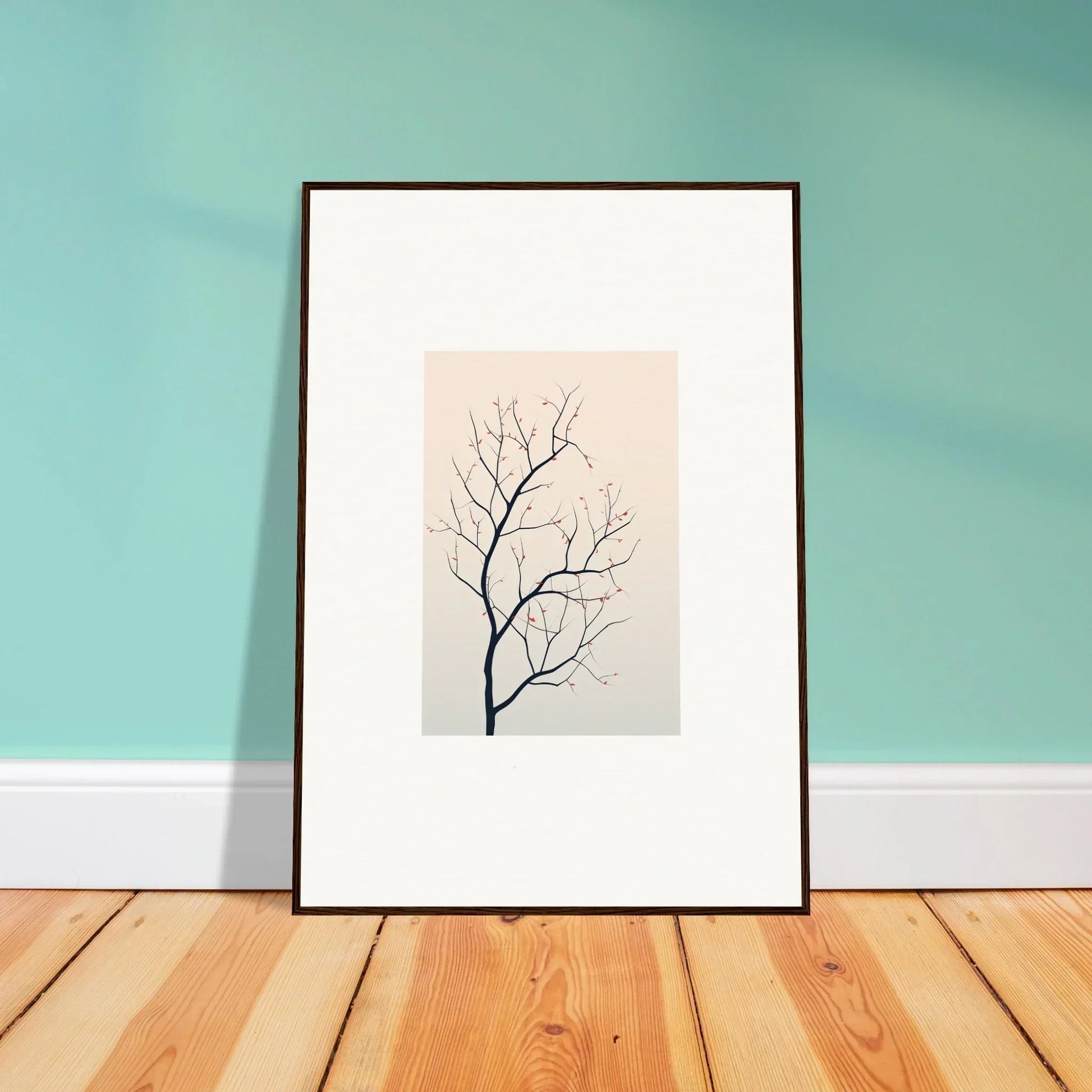 Framed canvas print of a bare tree branch, perfect for silent renewal room decoration