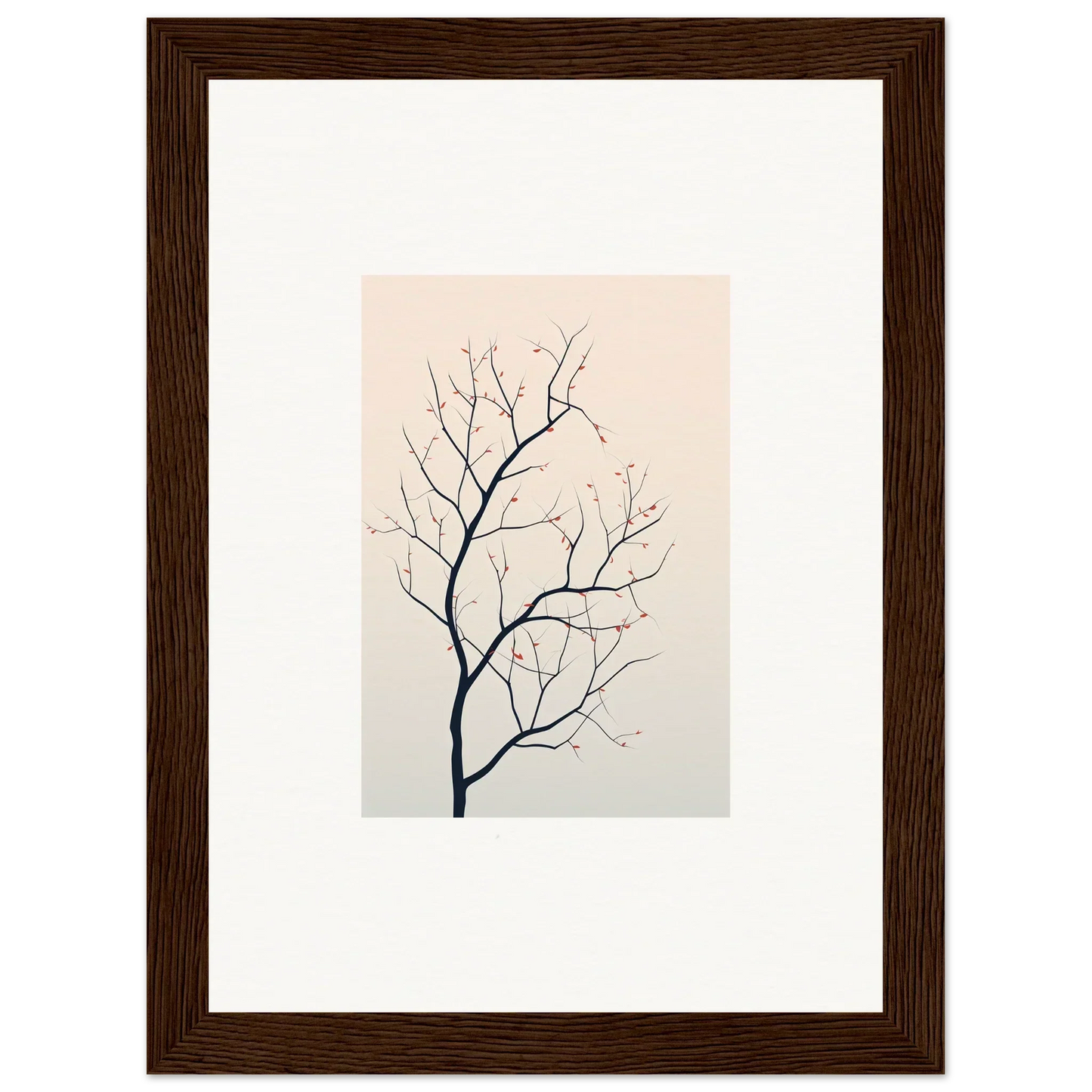 Framed canvas print of a bare tree branch perfect for room decoration and silent renewal