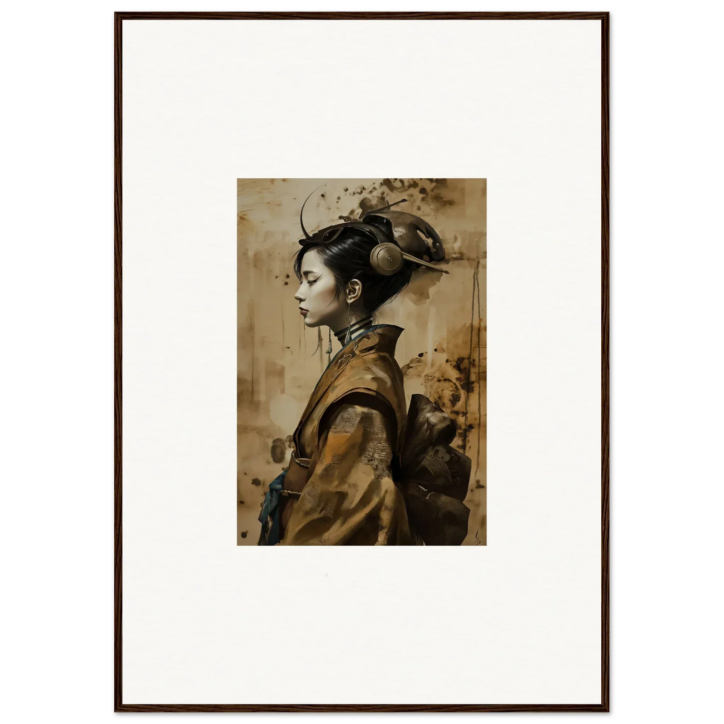 Framed portrait of a woman in traditional East Asian attire for room decoration as Whisper Muse canvas print