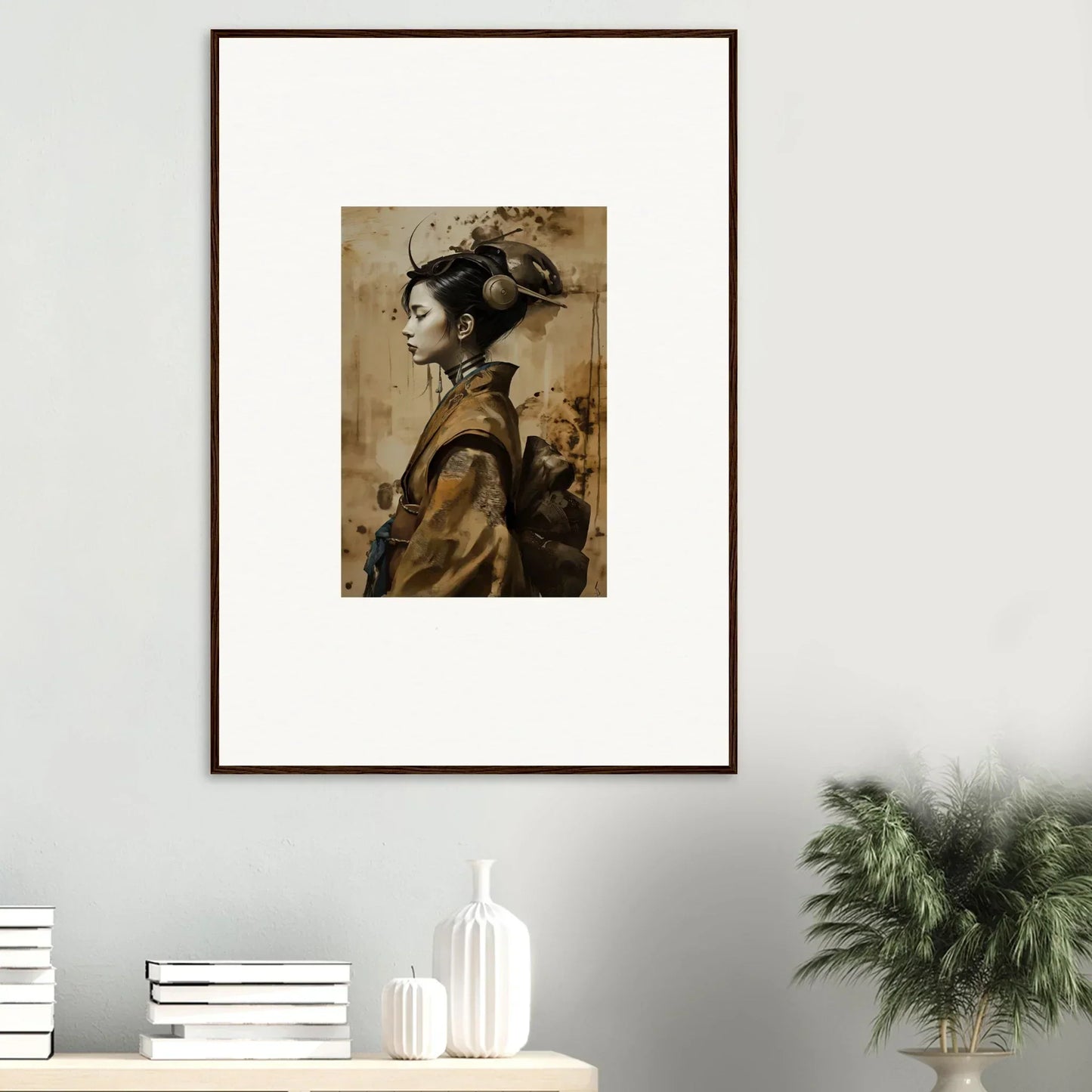 Framed portrait of a woman in a hat, perfect for room decoration or a Whisper Muse canvas print