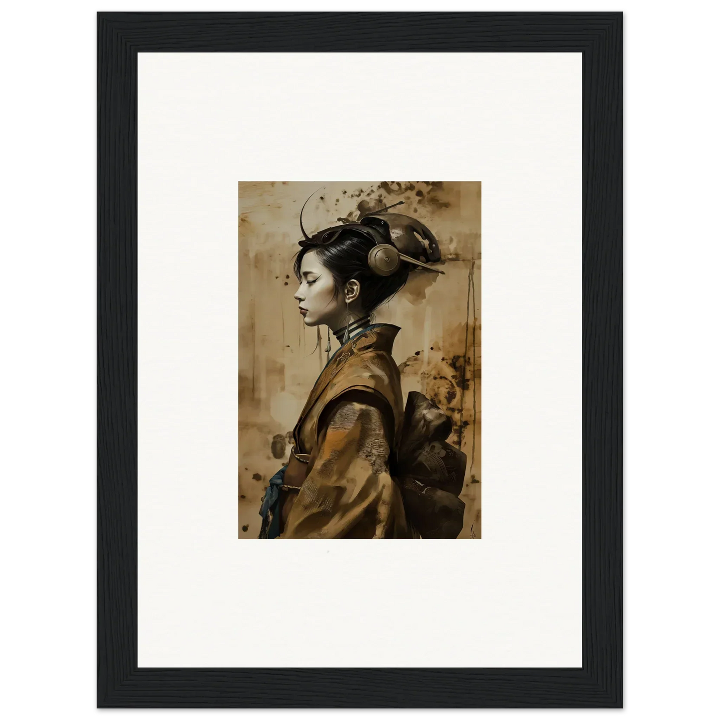 Framed portrait of a woman in traditional attire, perfect for room decoration