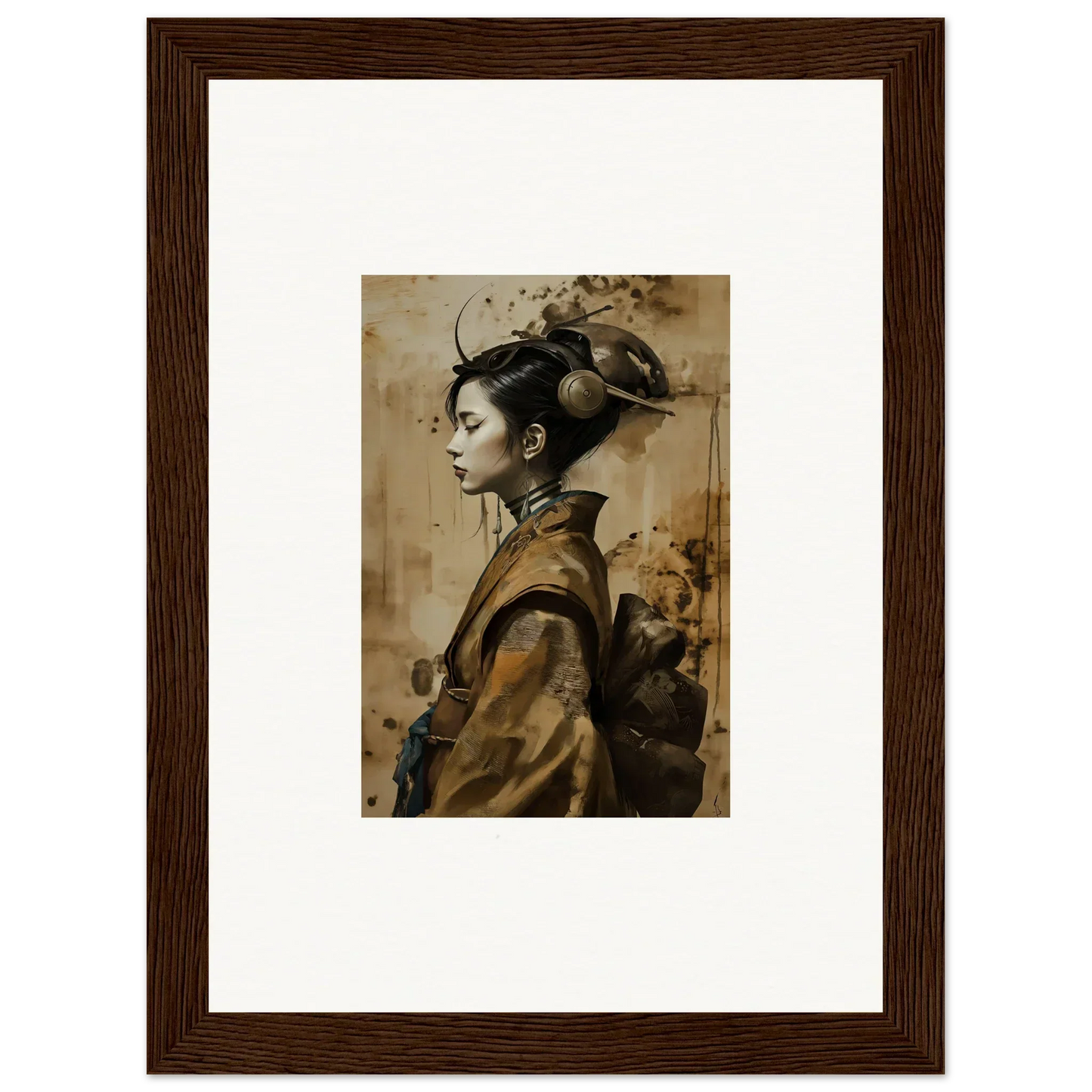 Framed portrait of a woman in traditional East Asian attire for room decoration