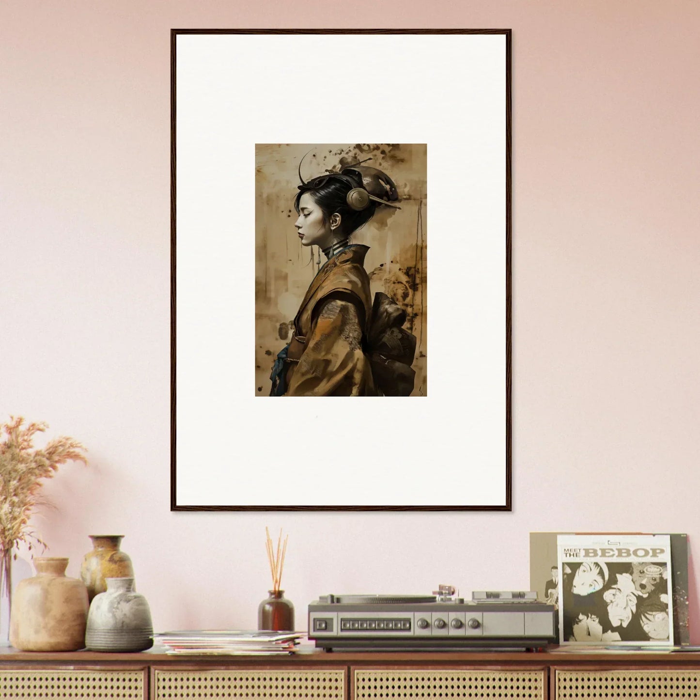 Framed canvas print of a woman in profile, perfect for your Whisper Muse room decoration