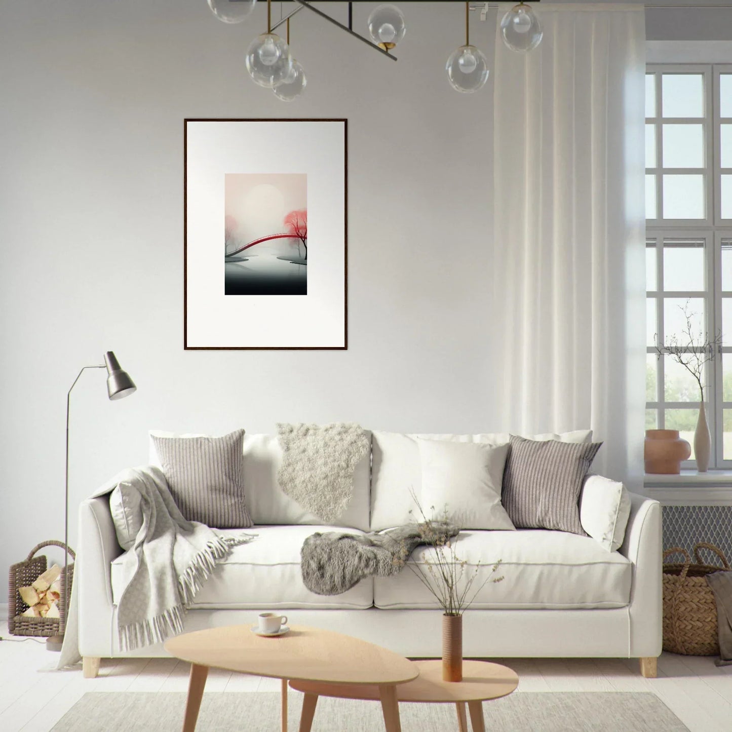 Cozy white sofa with throw pillows and blankets for a Dreamlight Mystic Passage vibe