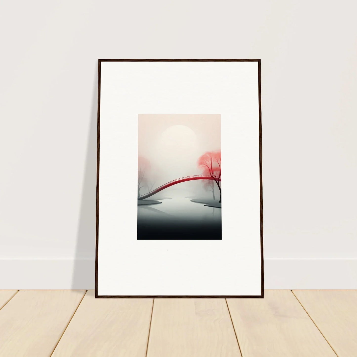 Framed minimalist canvas print of a pink dandelion seed for mystic passage room decoration