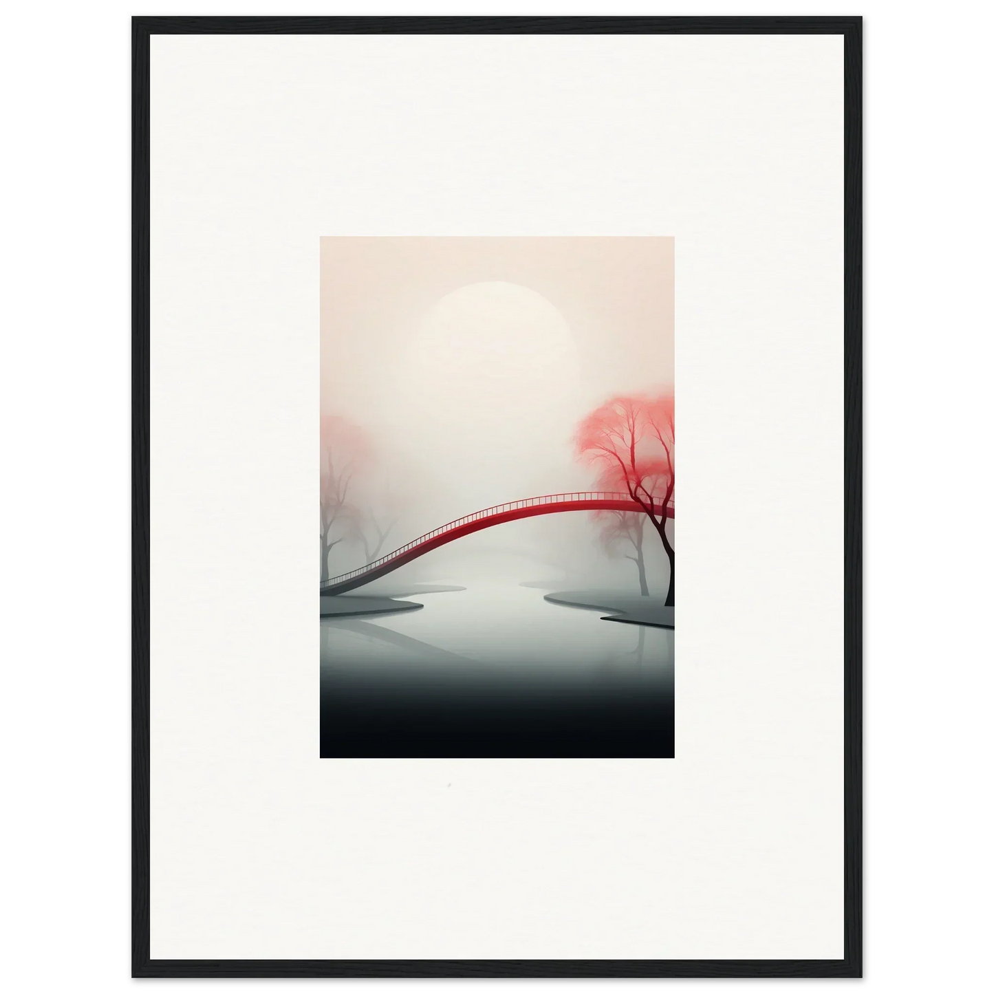 Minimalist canvas print of a red arched bridge in a mystic passage for room decoration