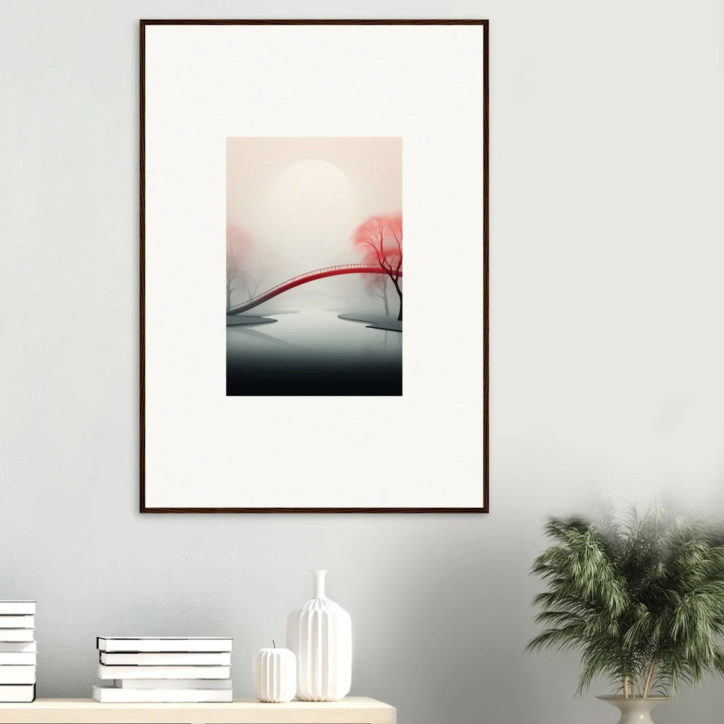 Framed minimalist canvas print of a tree with pink foliage for mystic passage room decoration