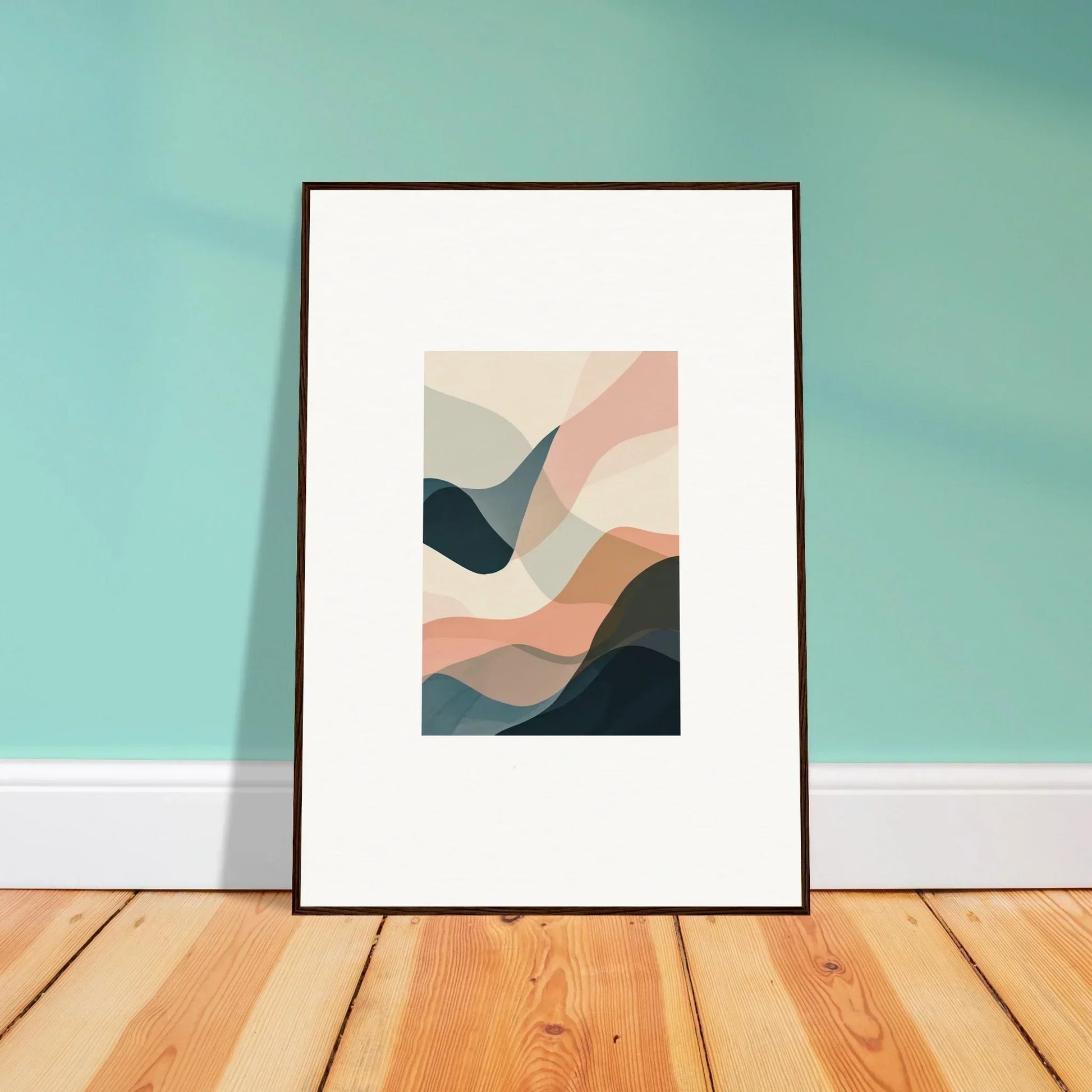 Framed abstract wall art with curved shapes, perfect for room decoration or canvas print