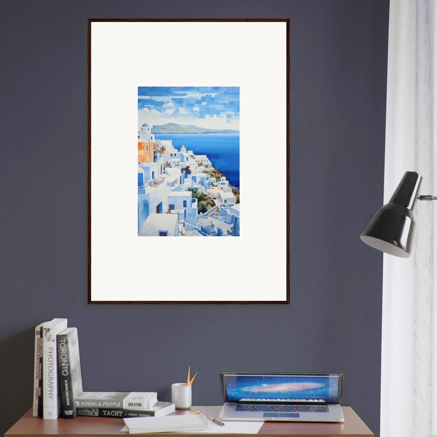 Framed wall art of Santorini’s blue domes for your Dreamscape Blue Reflections collection