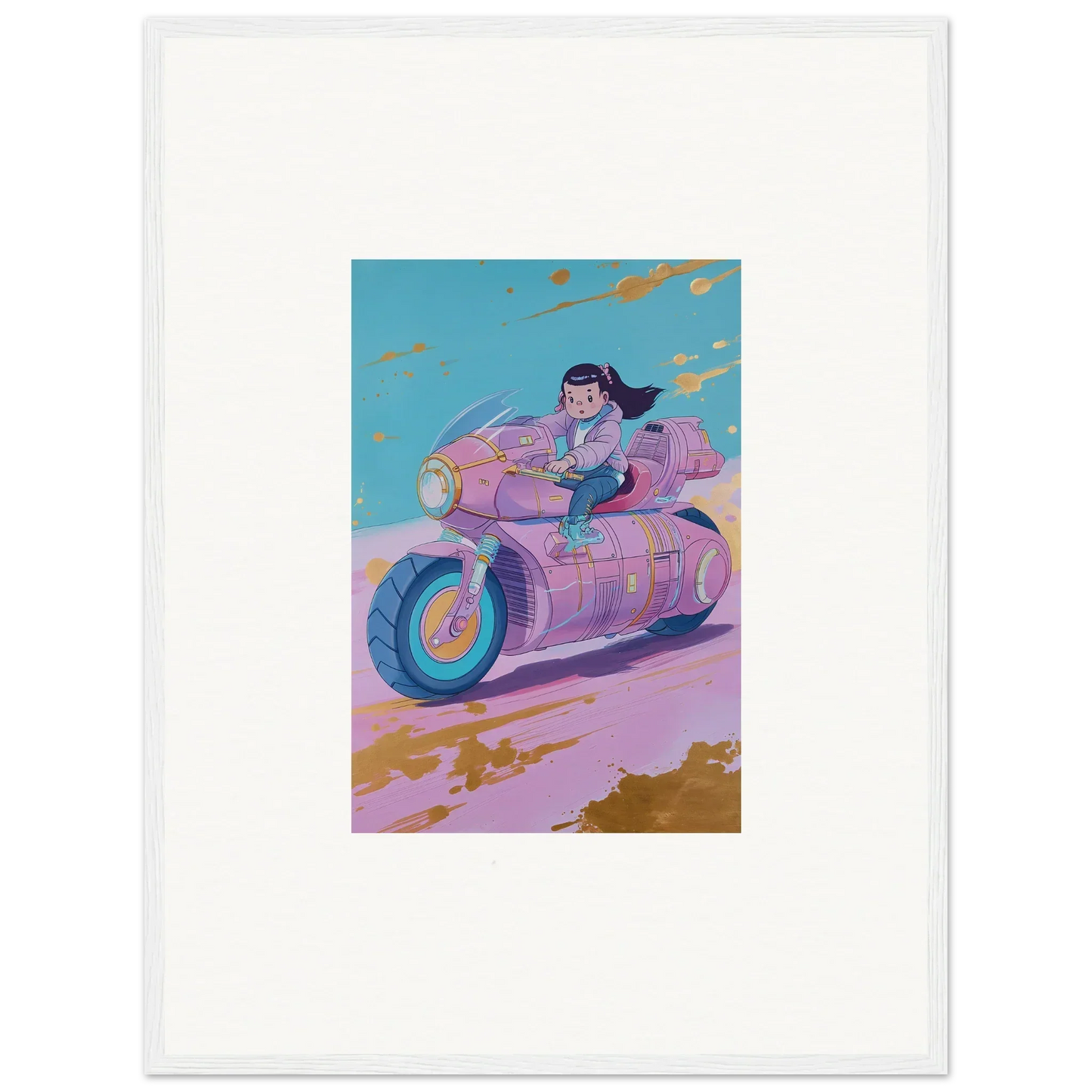 Anime character on a pink motorcycle for a cool Photon Chase canvas print