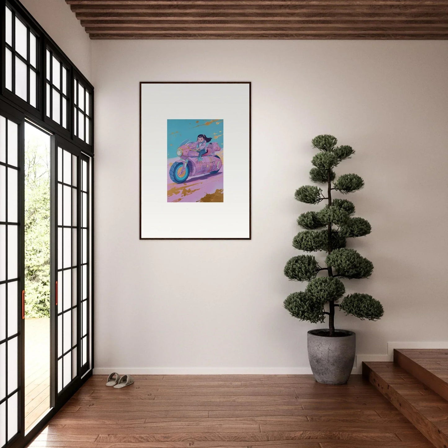 Framed canvas print of a pink creature for cool room decoration in Photon Chase style