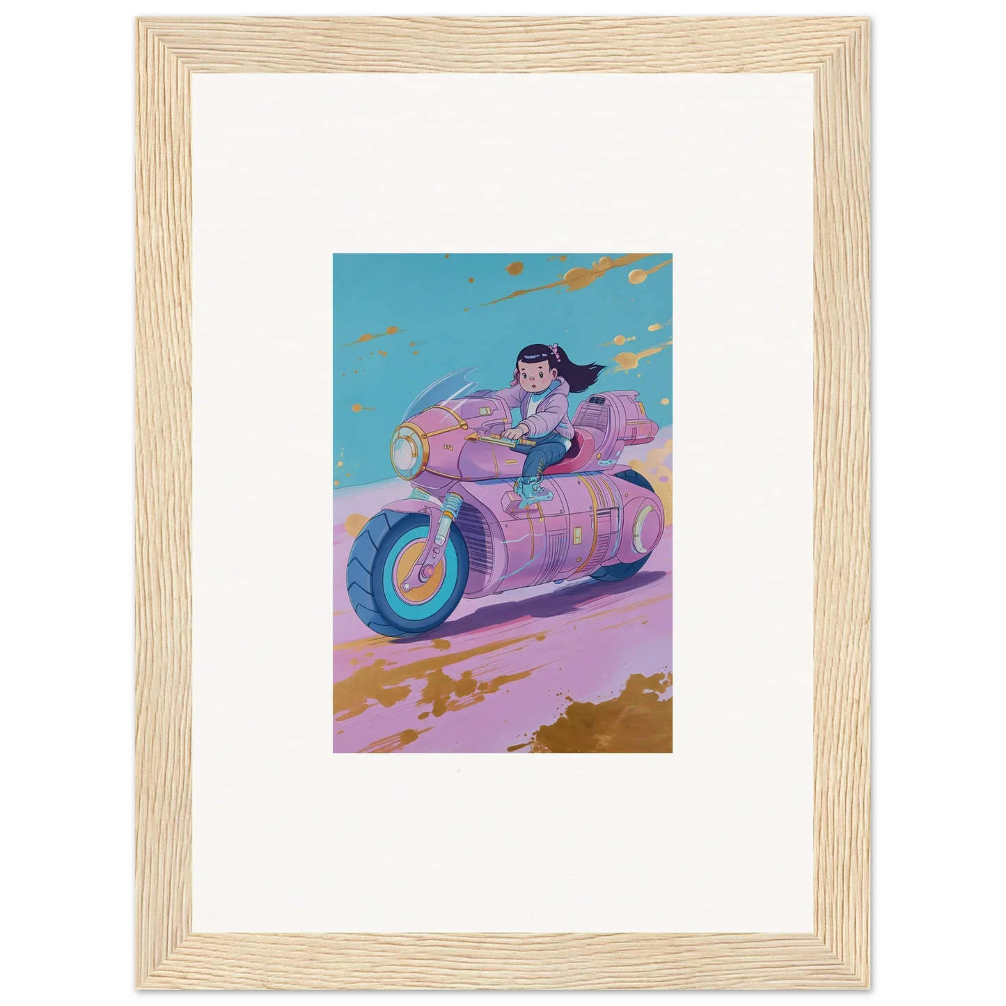 Colorful illustration of a person on a futuristic motorcycle for Dreamwave Photon Chase canvas print