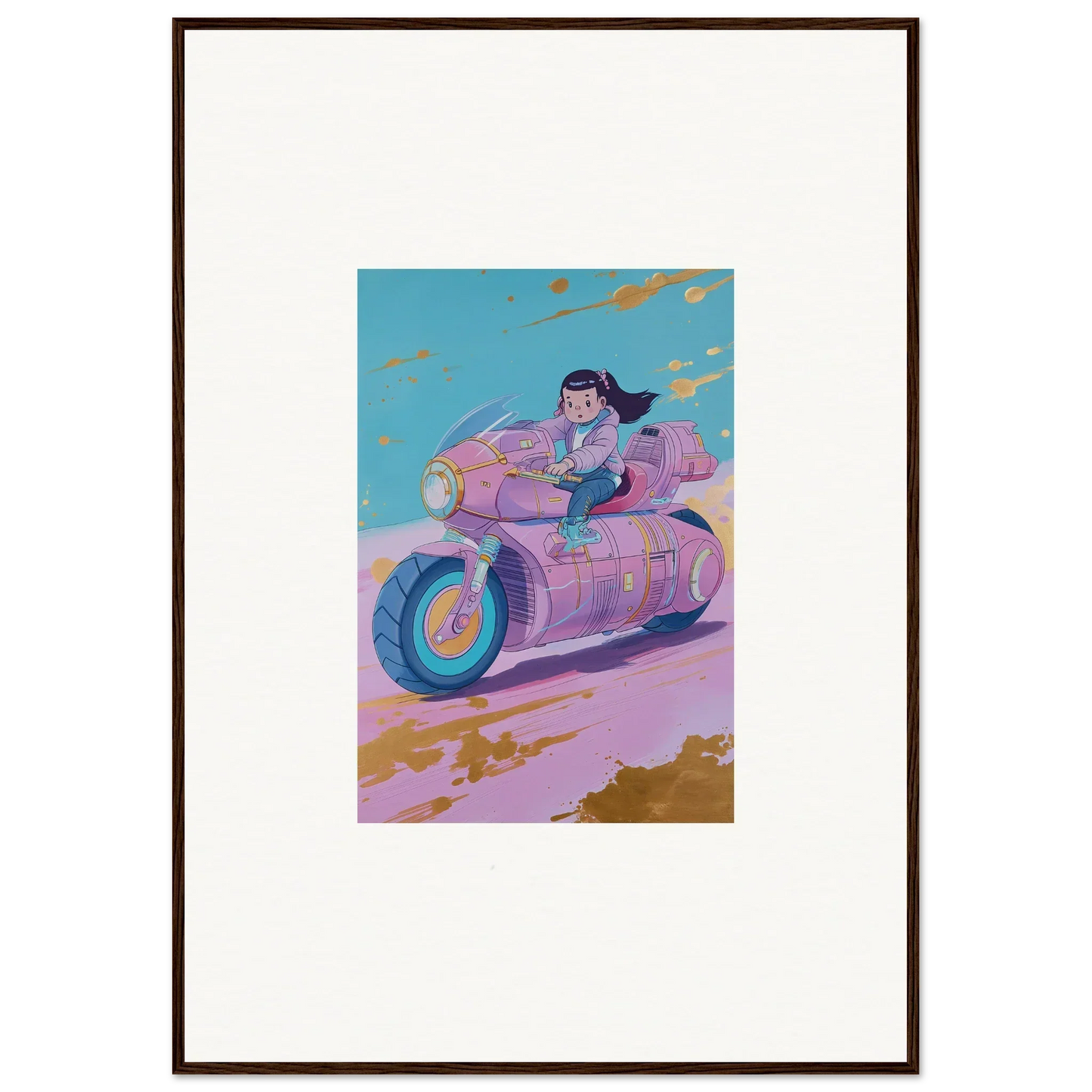 Colorful cartoon character on a futuristic motorcycle for Dreamwave Photon Chase canvas print