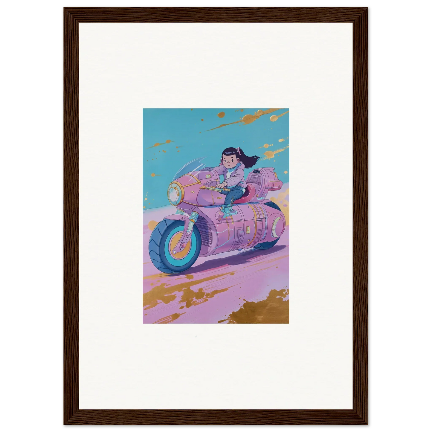 Colorful canvas print of a person riding a futuristic motorcycle in Photon Chase