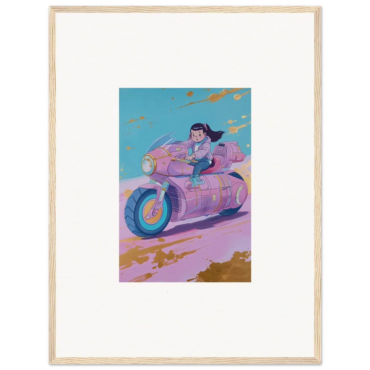 Colorful illustration of a person on a futuristic motorcycle for Dreamwave Photon Chase canvas print