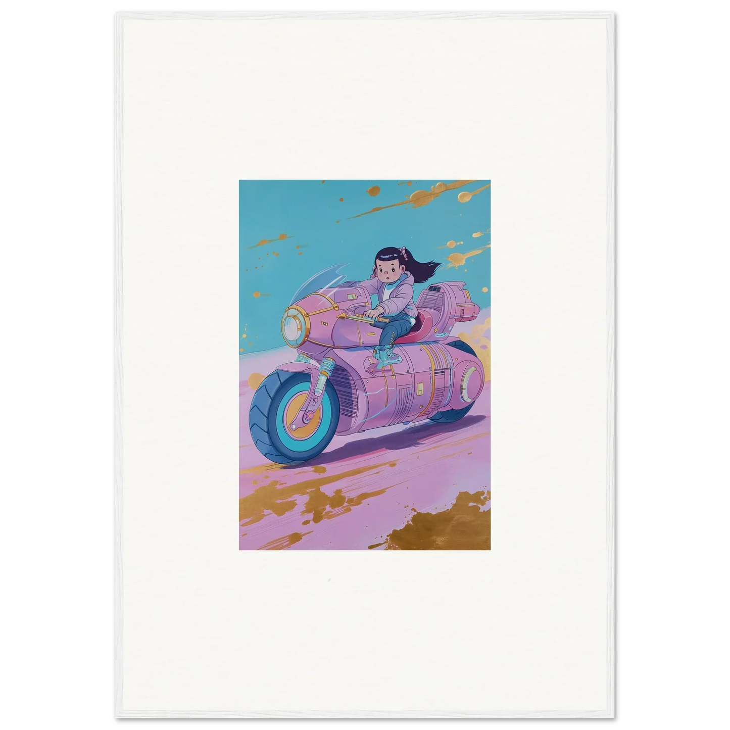 Colorful illustration of a person on a futuristic motorcycle for Dreamwave Photon Chase canvas print