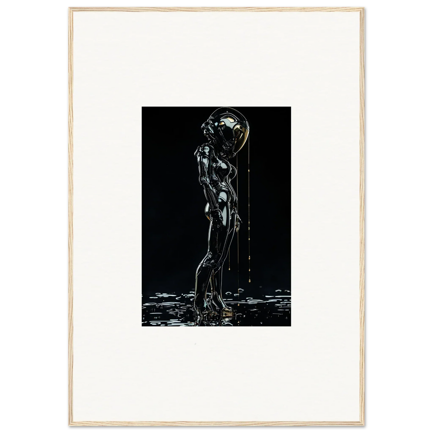 Metallic humanoid figure with liquid-like surface dripping or flowing.