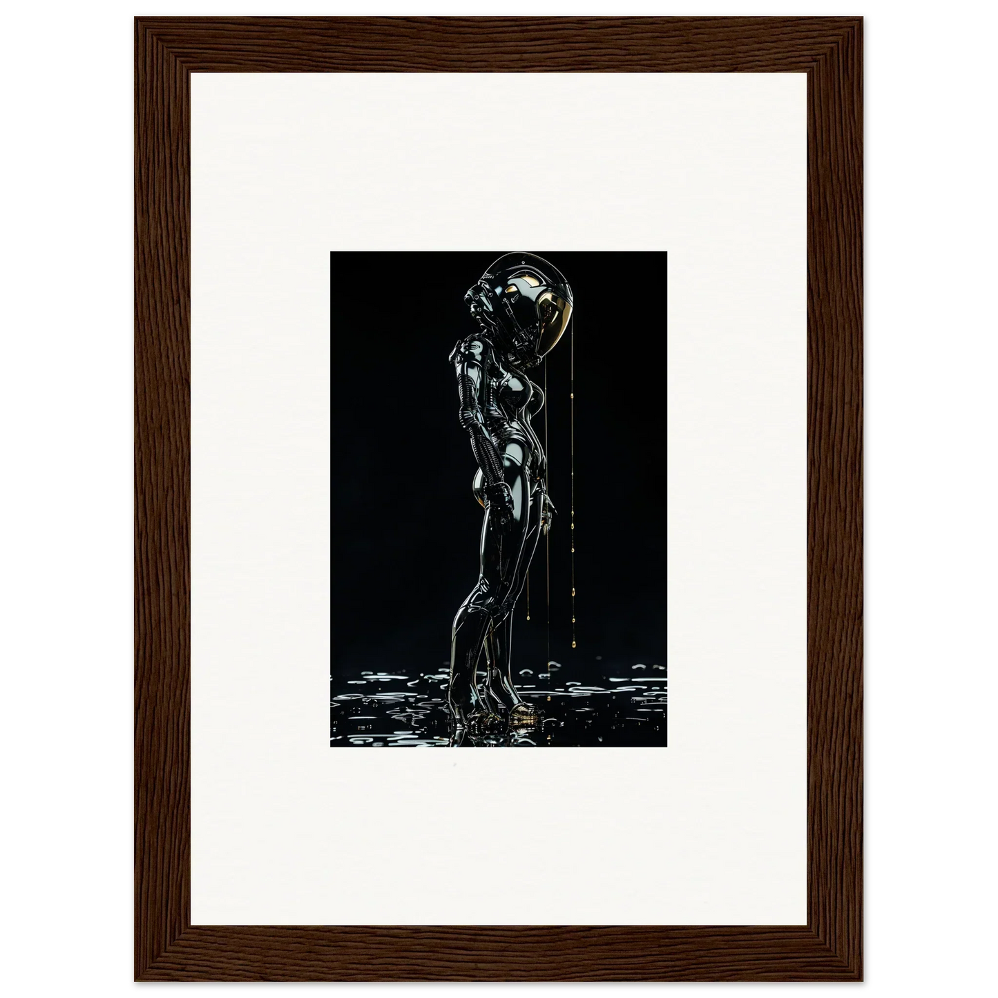 Silhouette of a nude figure with a glowing orb for a head, dripping with liquid.