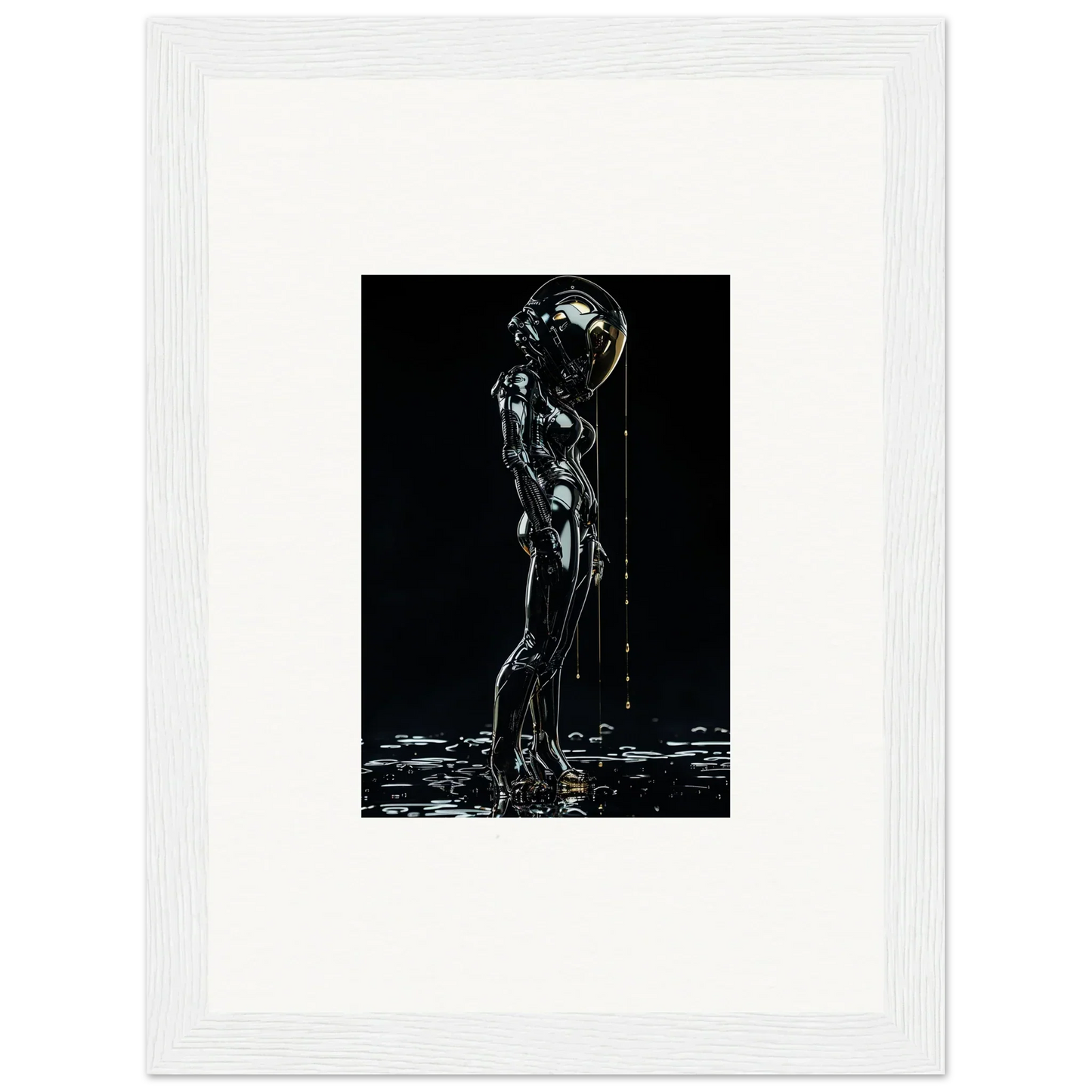 Silhouette of a nude figure with a glowing sphere for a head, dripping with liquid.
