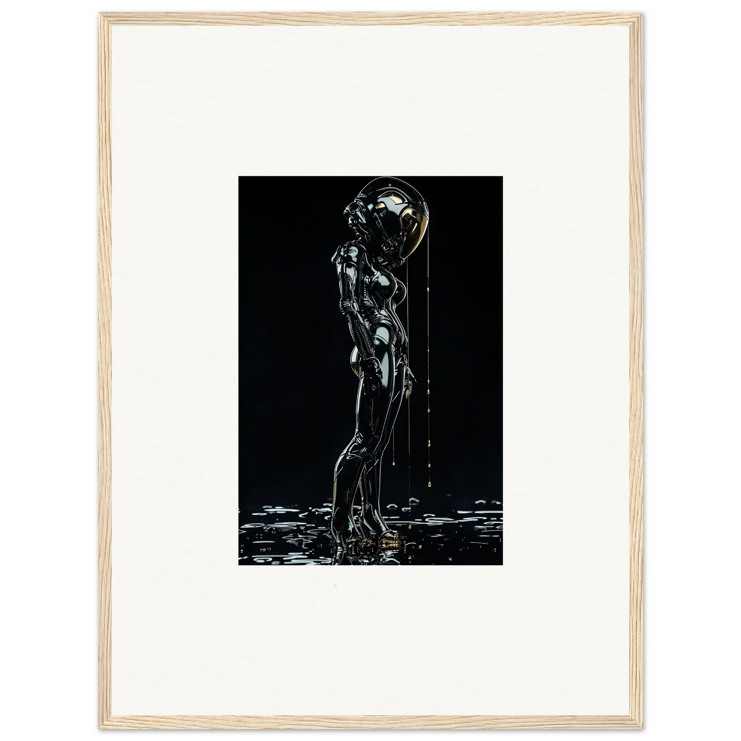 Silhouette of a nude figure with water pouring over their body.