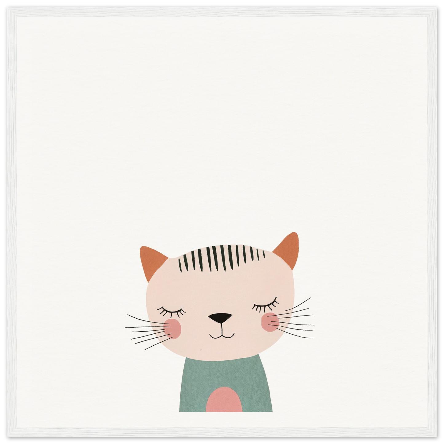 Cute cartoon cat in mint green shirt with closed eyes for Dreamy Feline Whimsy