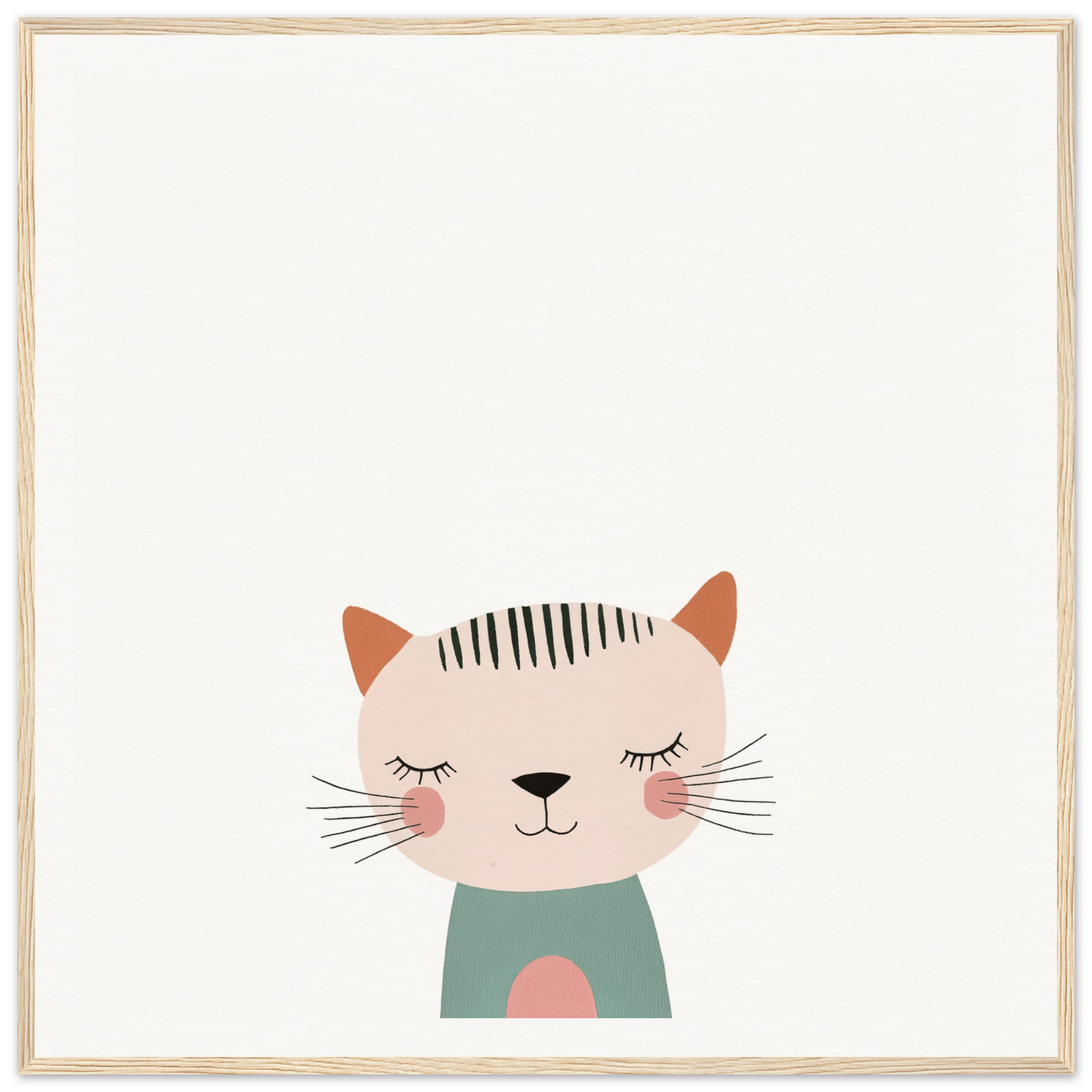 Cute cartoon cat with closed eyes in a mint green shirt from Dreamy Feline Whimsy