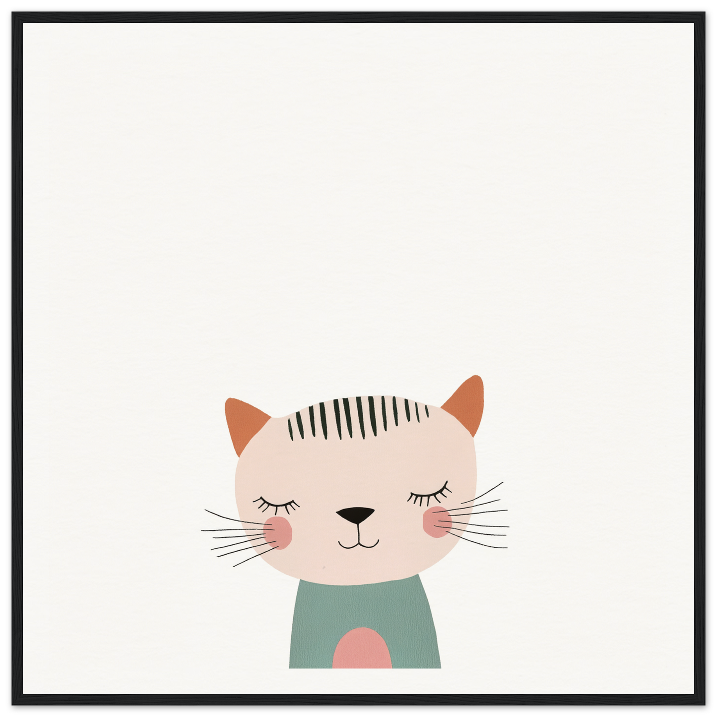 Cute cartoon cat with closed eyes in mint green shirt from Dreamy Feline Whimsy