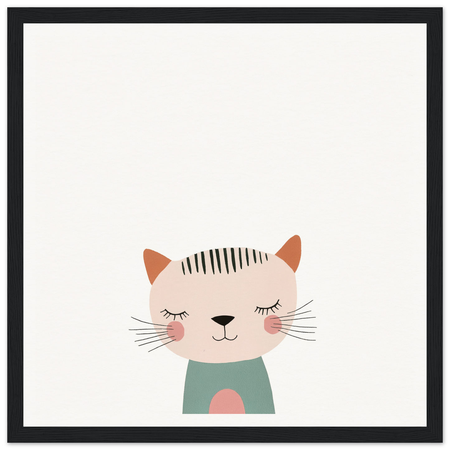 Cute cartoon cat in mint green shirt with closed eyes for Dreamy Feline Whimsy