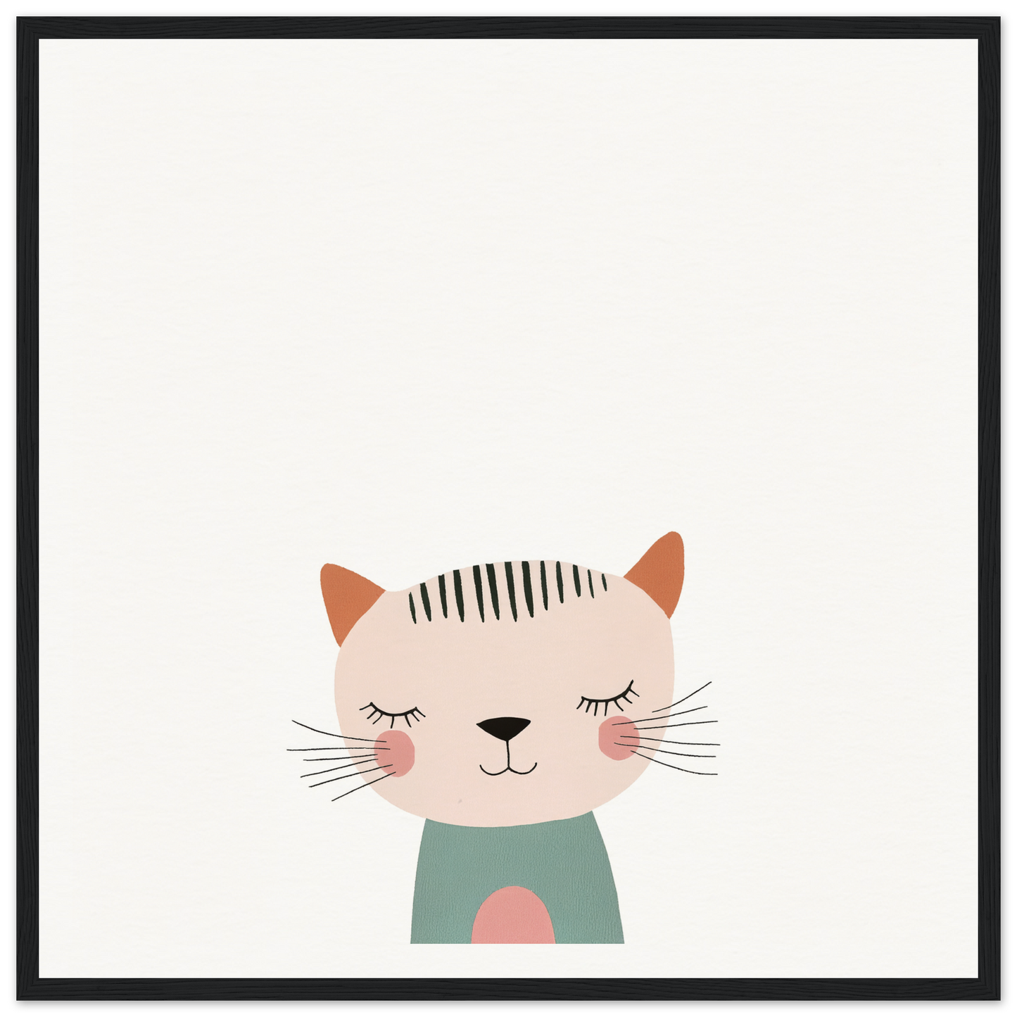 Cute cartoon cat in mint green shirt, featured in Dreamy Feline Whimsy product
