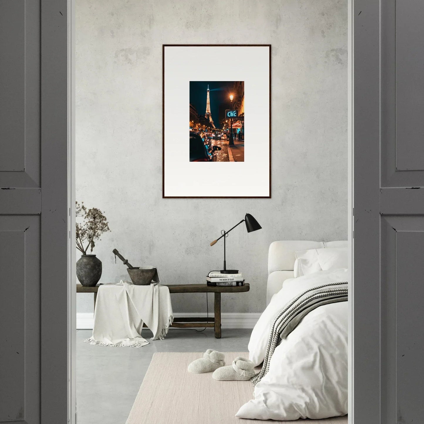 Framed canvas print of a dreamy Paris night with the Eiffel Tower for chic room decoration