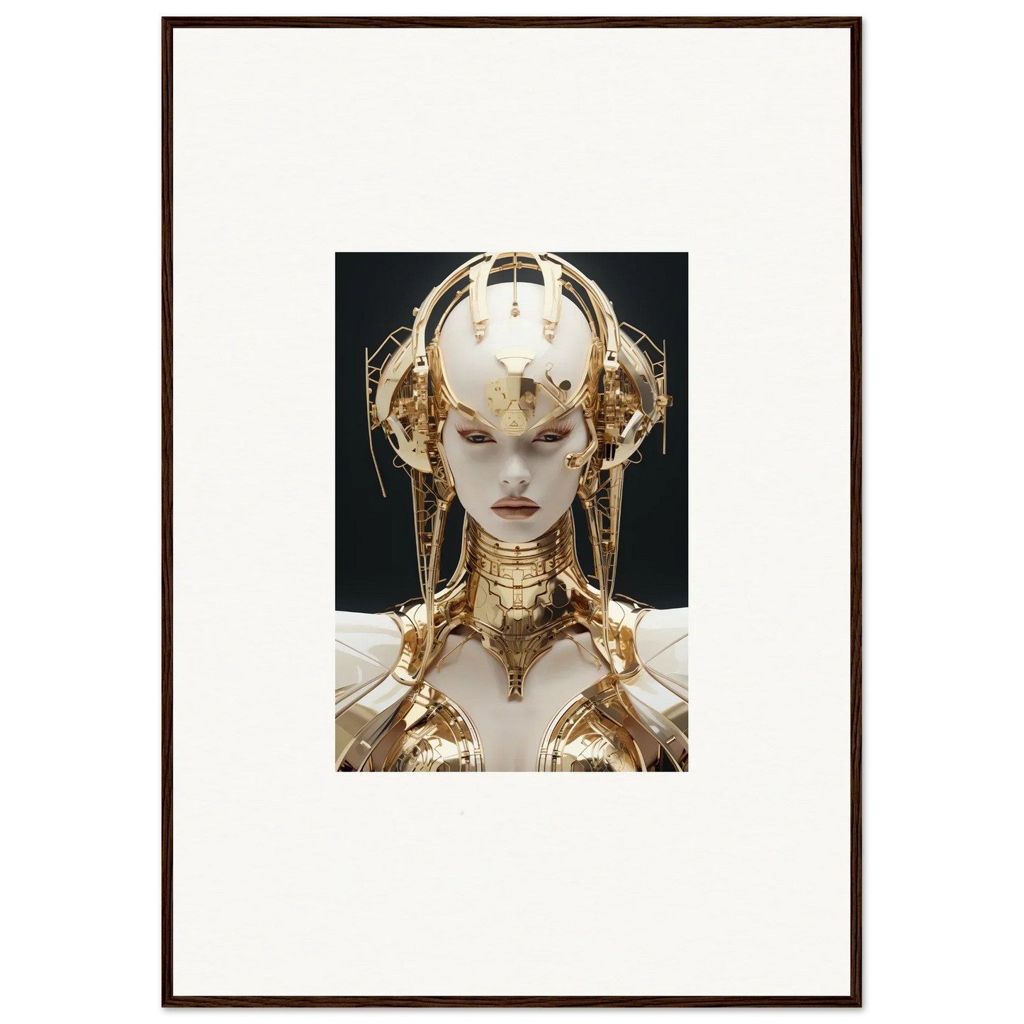 Futuristic golden robotic figure with ornate headdress for golden melodies canvas print