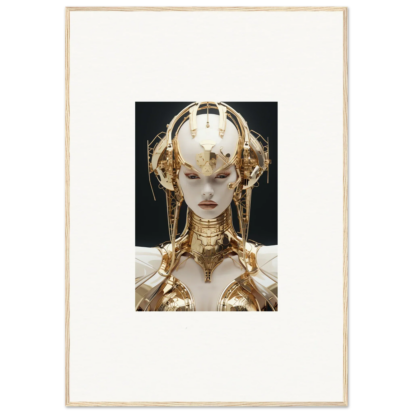 Futuristic golden robotic figure with ornate headdress for golden melodies canvas print