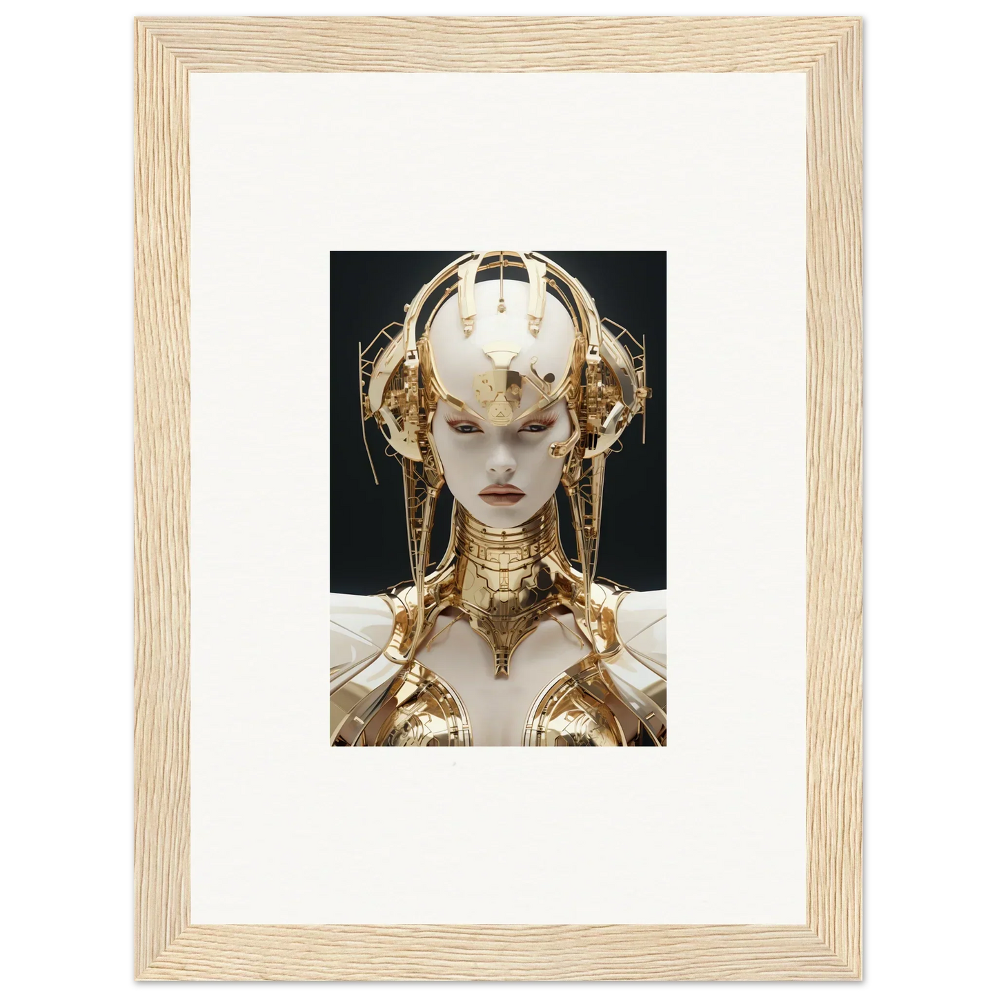 Futuristic golden robotic figure with headdress for golden melodies canvas print room decoration