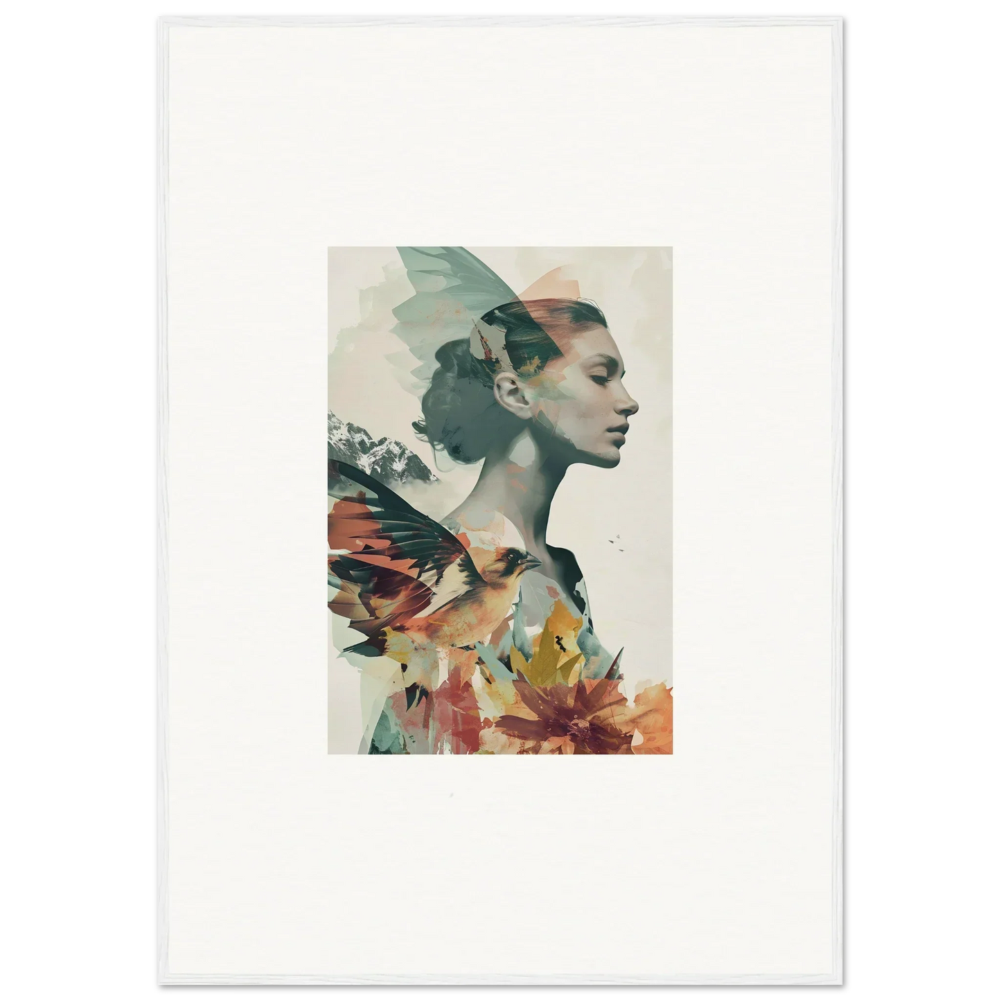 Artistic canvas print of a woman’s profile with floral elements for room decoration